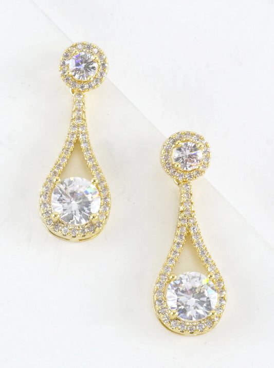 Pear-Shaped Cubic Zirconia Pave Drop Earrings
