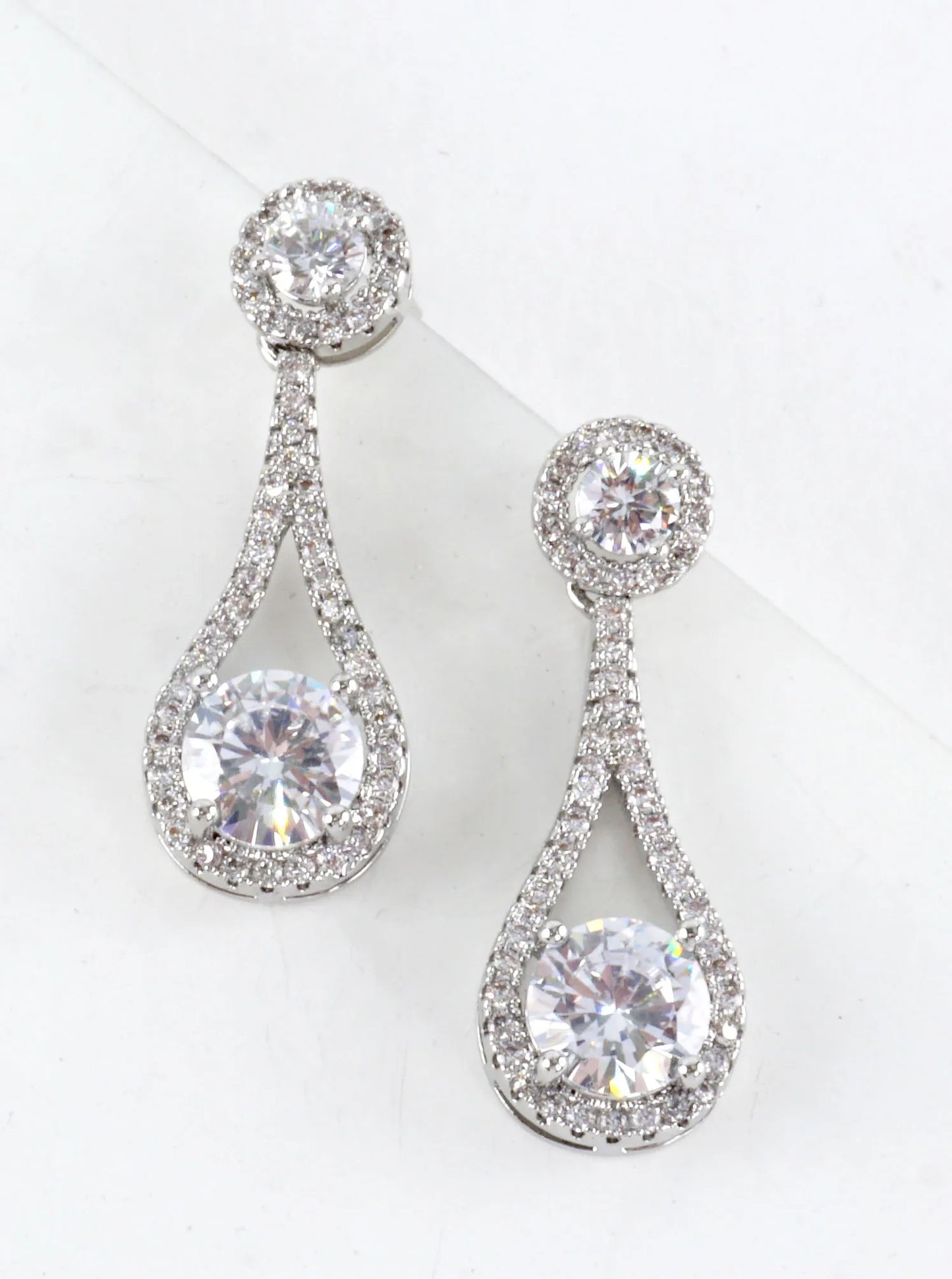 Pear-Shaped Cubic Zirconia Pave Drop Earrings