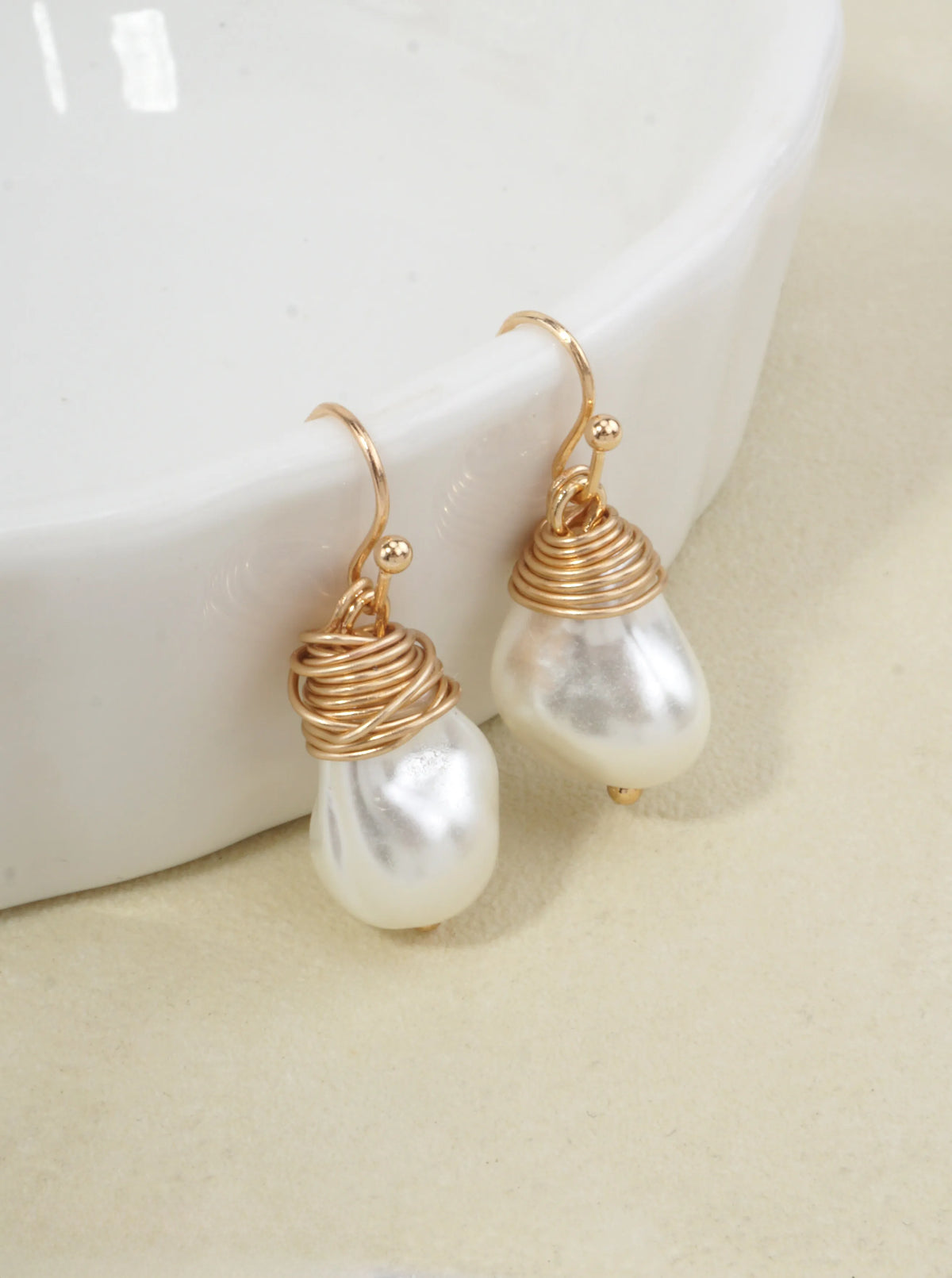 Pear Wired Glass Pearl Drop Earrings