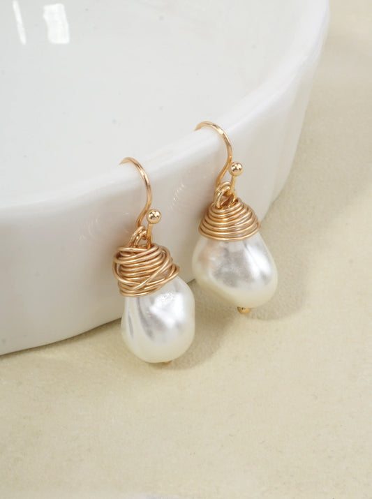 Pear Wired Glass Pearl Drop Earrings