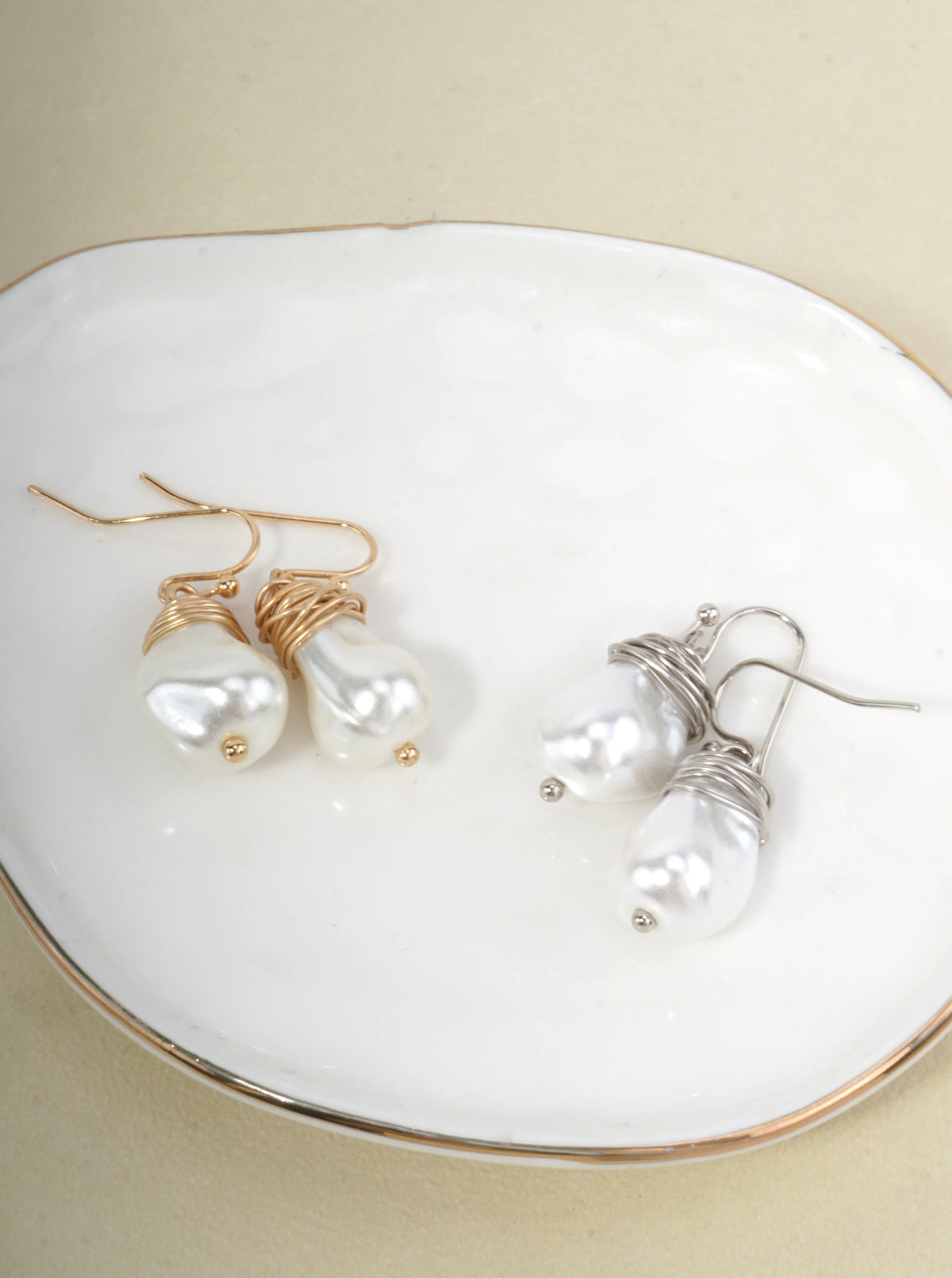 Pear Wired Glass Pearl Drop Earrings