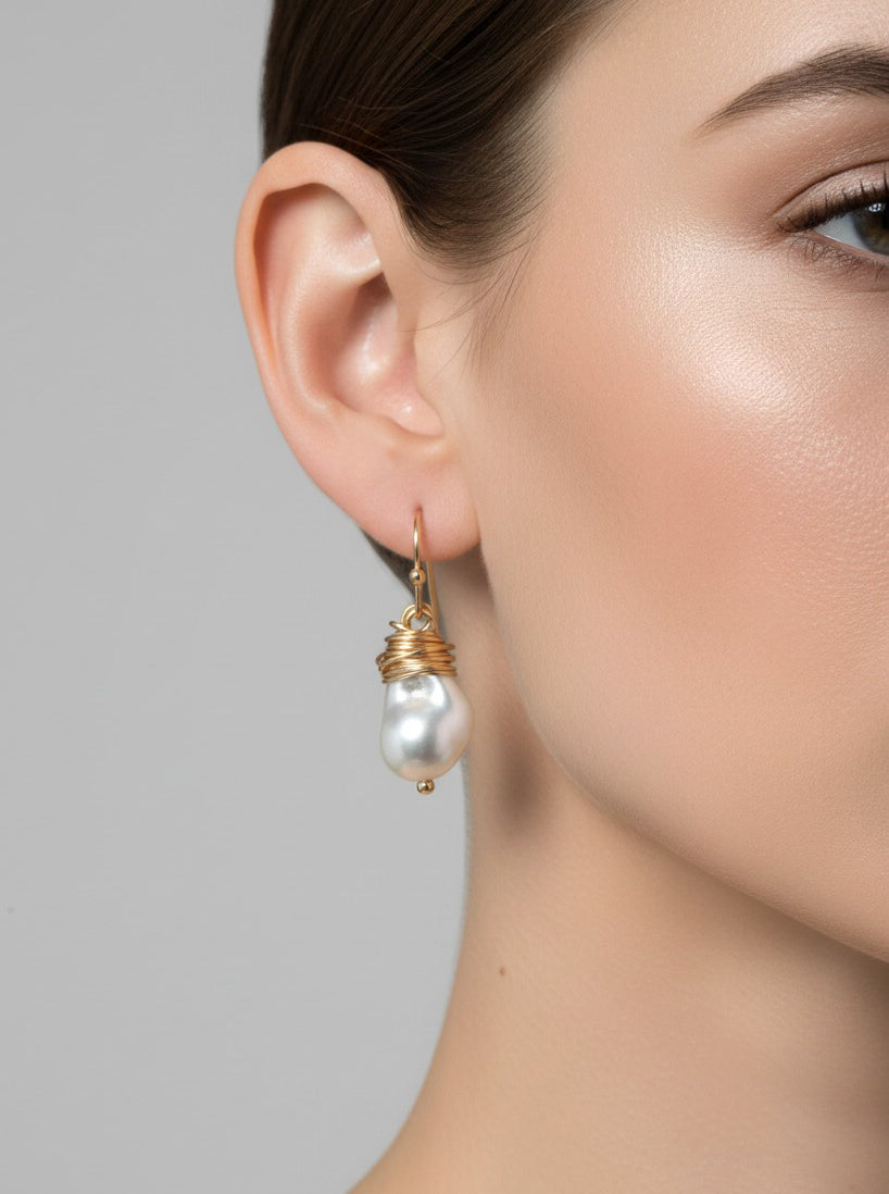 Pear Wired Glass Pearl Drop Earrings
