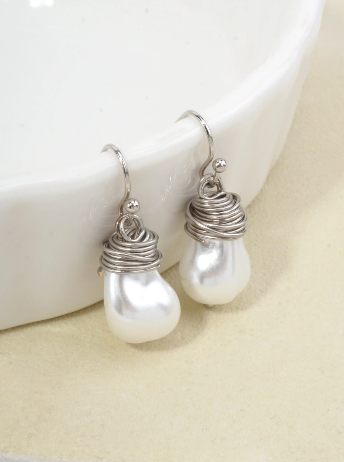 Pear Wired Glass Pearl Drop Earrings
