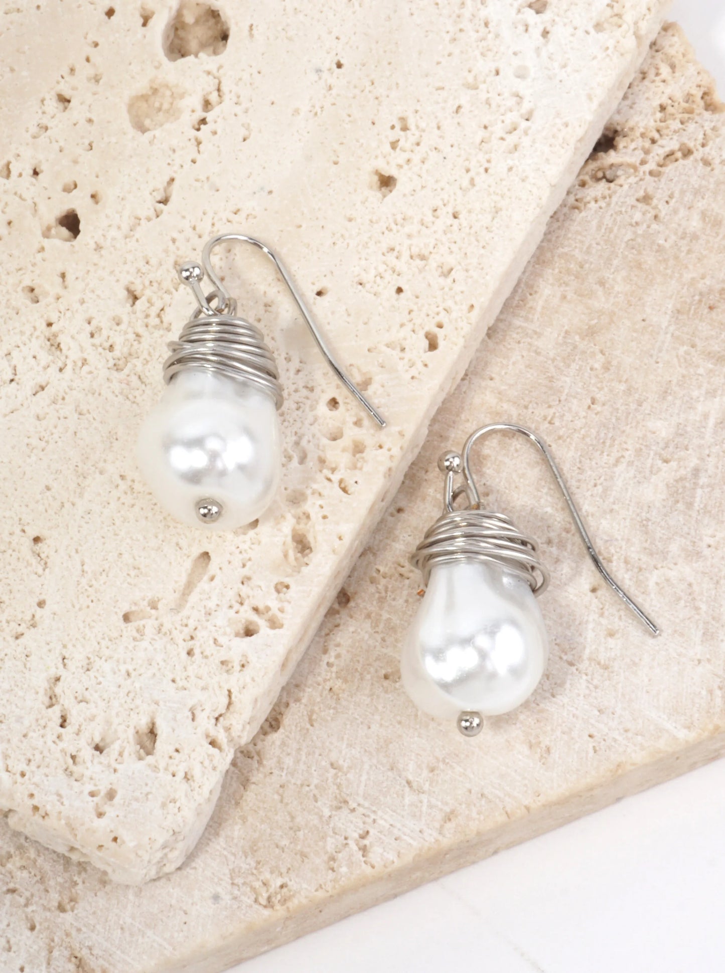 Pear Wired Glass Pearl Drop Earrings