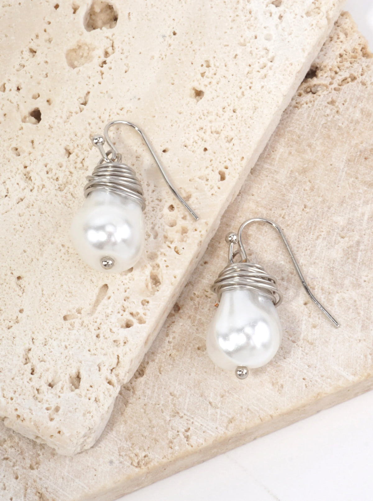 Pear Wired Glass Pearl Drop Earrings