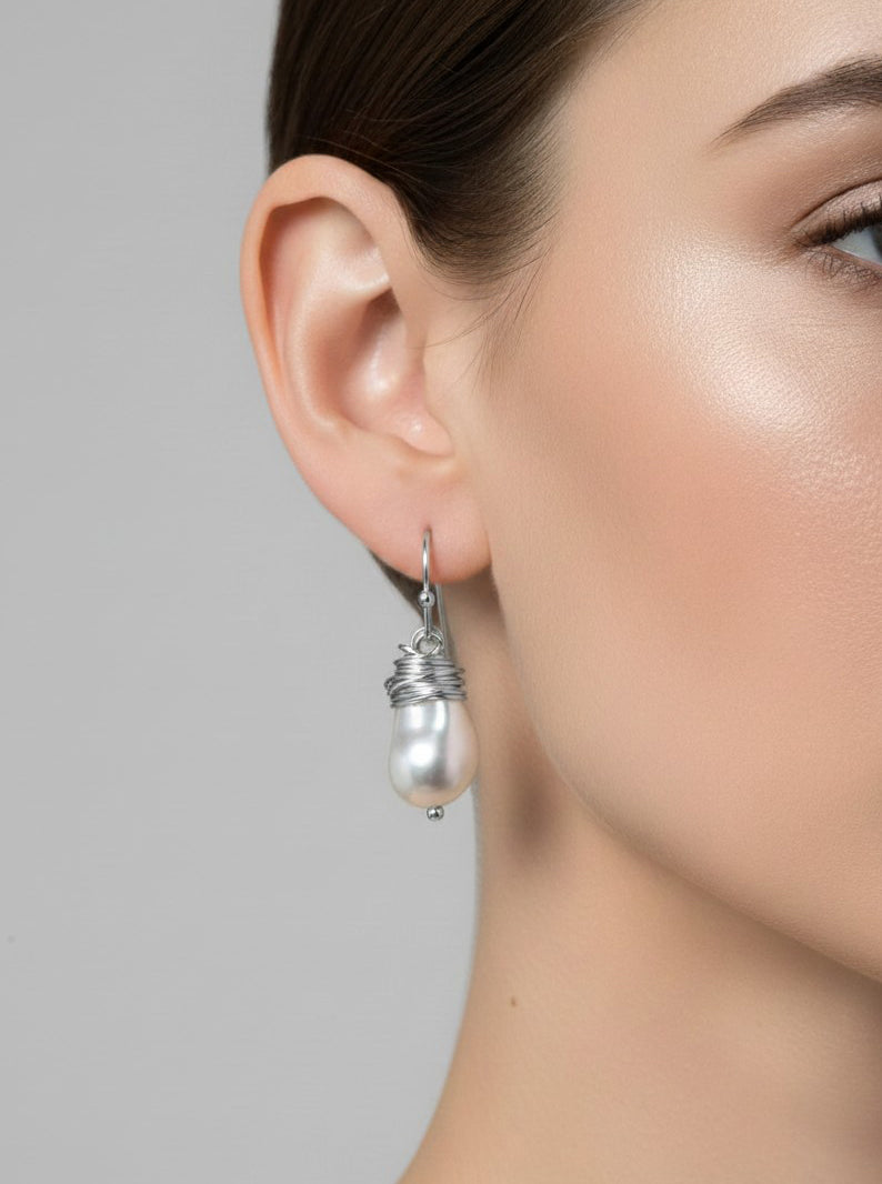 Pear Wired Glass Pearl Drop Earrings