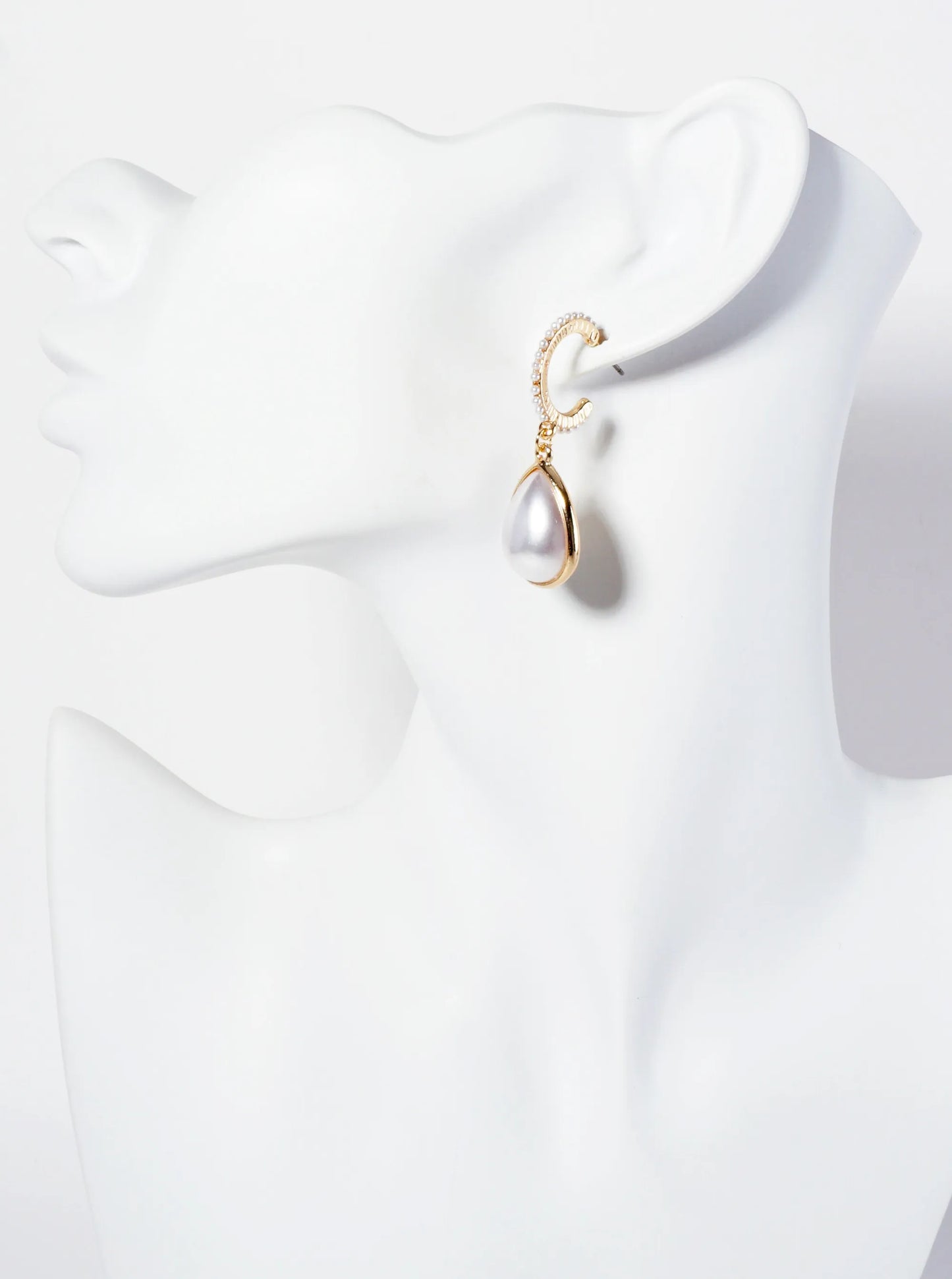 Pearl-Accented Open-Huggie Hoop Earrings With Teardrop Pearl Drop