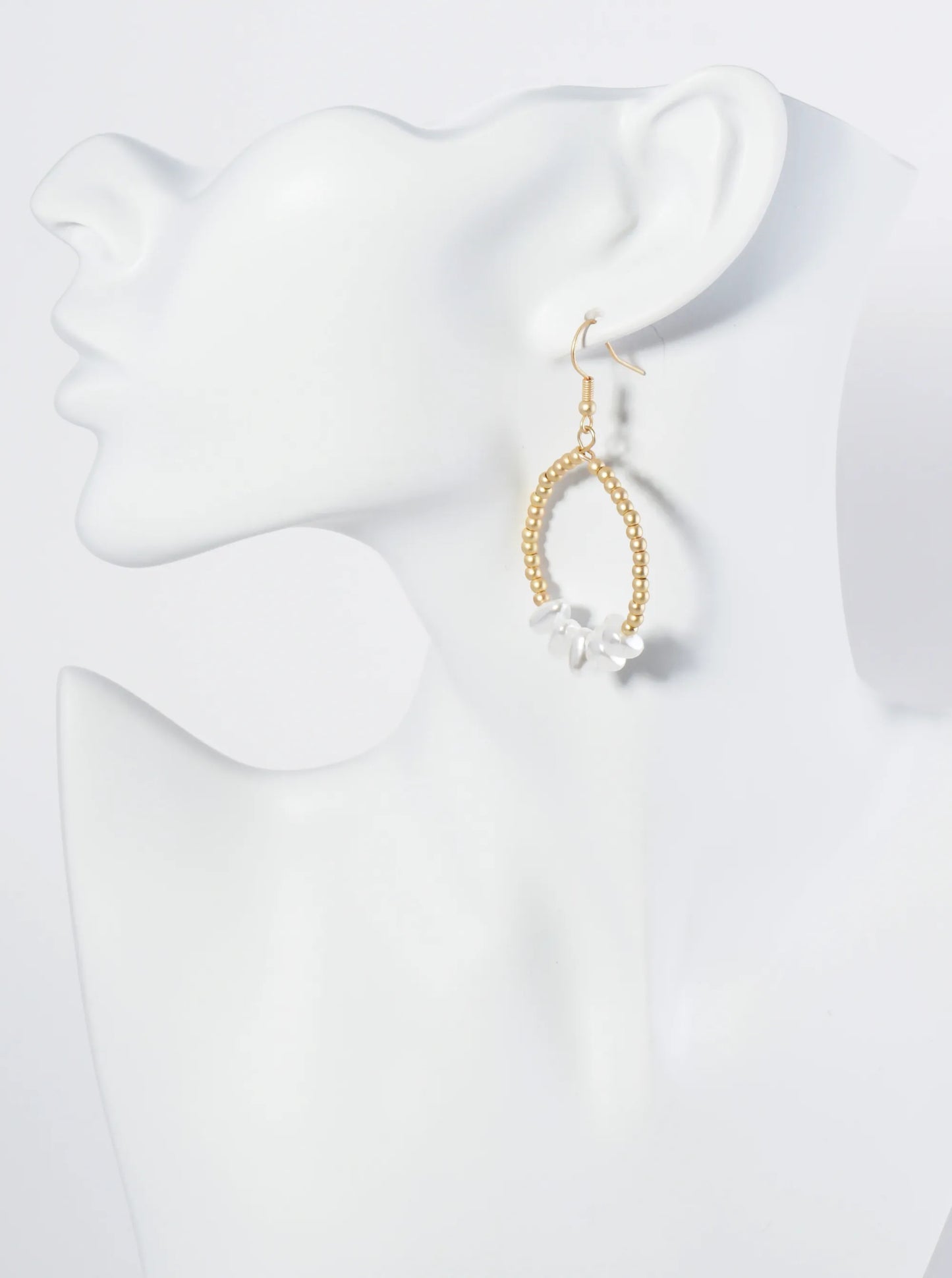 Pearl Bead Accent Metallic Beaded Wire Circle Dangle Drop Earrings