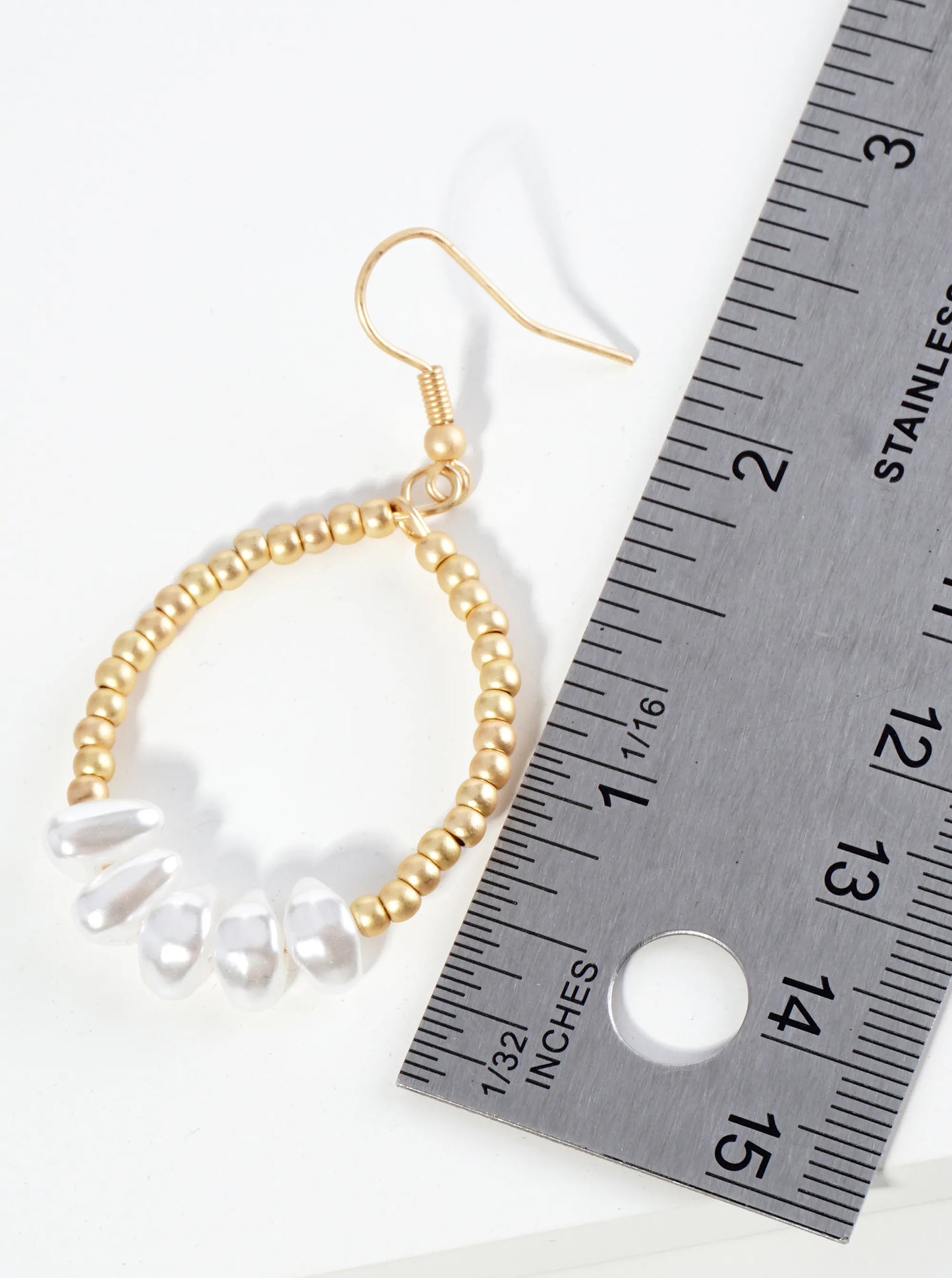 Pearl Bead Accent Metallic Beaded Wire Circle Dangle Drop Earrings