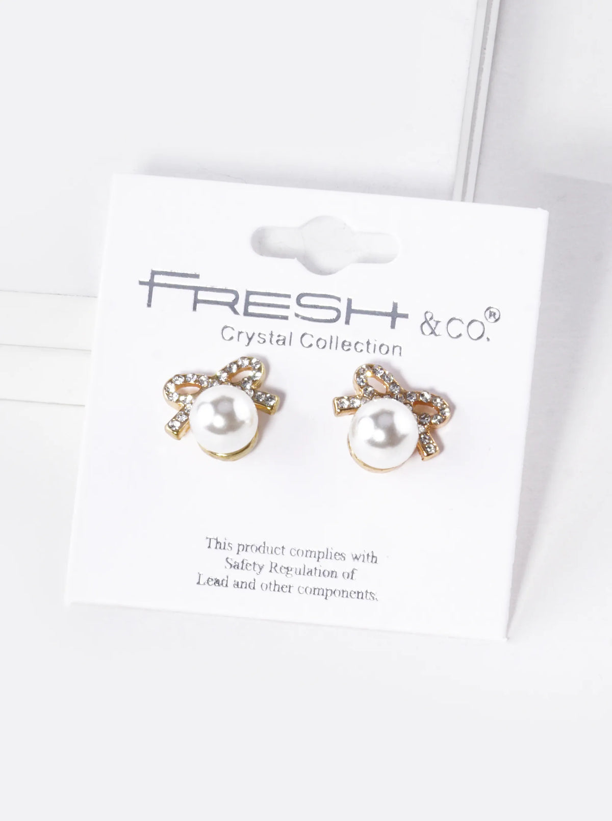 Pearl Bead Drop Crystal Pave Ribbon Bow Stud Earrings