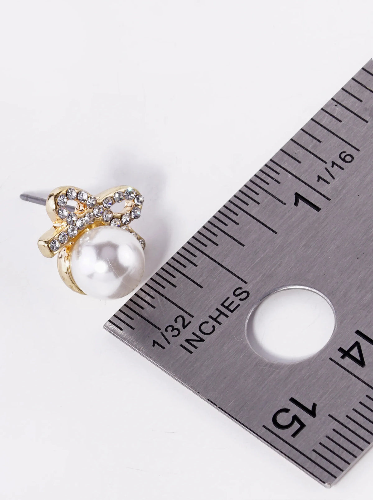 Pearl Bead Drop Crystal Pave Ribbon Bow Stud Earrings