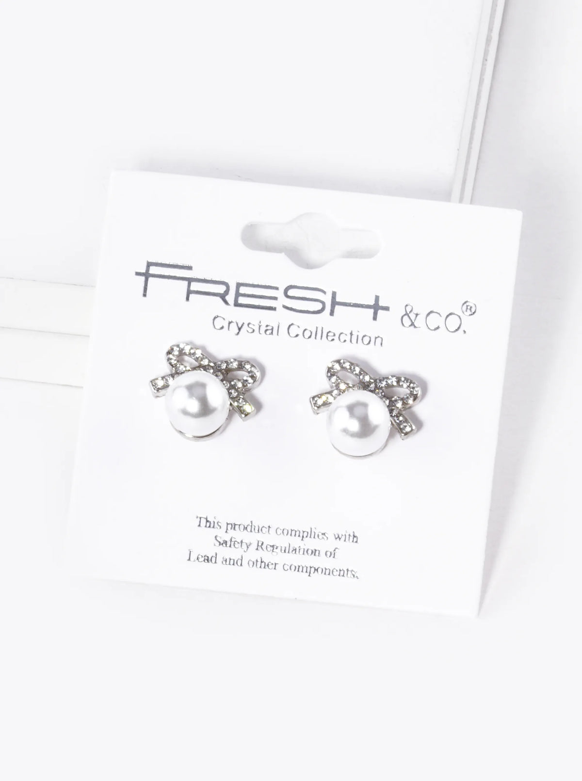 Pearl Bead Drop Crystal Pave Ribbon Bow Stud Earrings