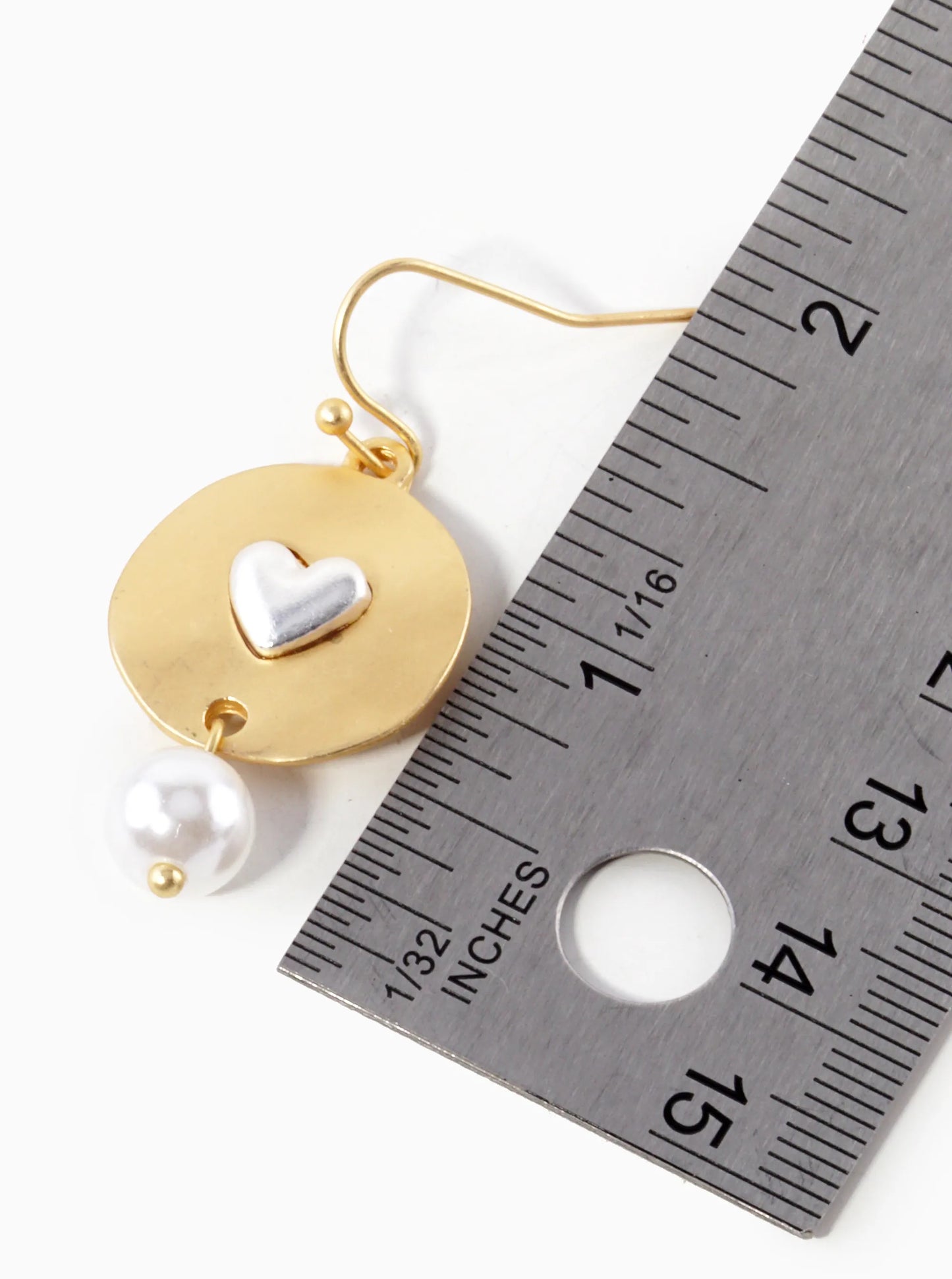 Pearl Bead Drop Heart Disc Dangle Earrings