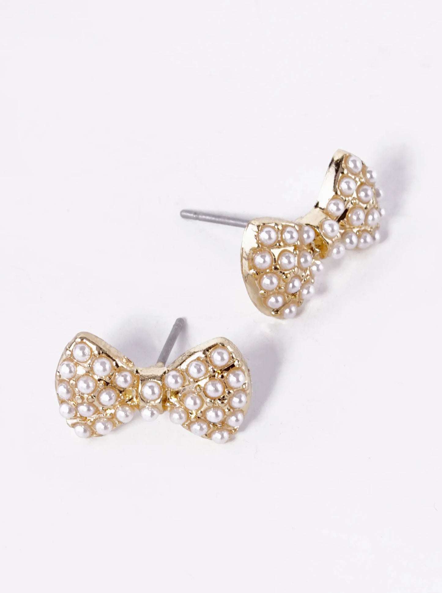 Pearl Beaded 10mm Ribbon Bow Stud Earrings