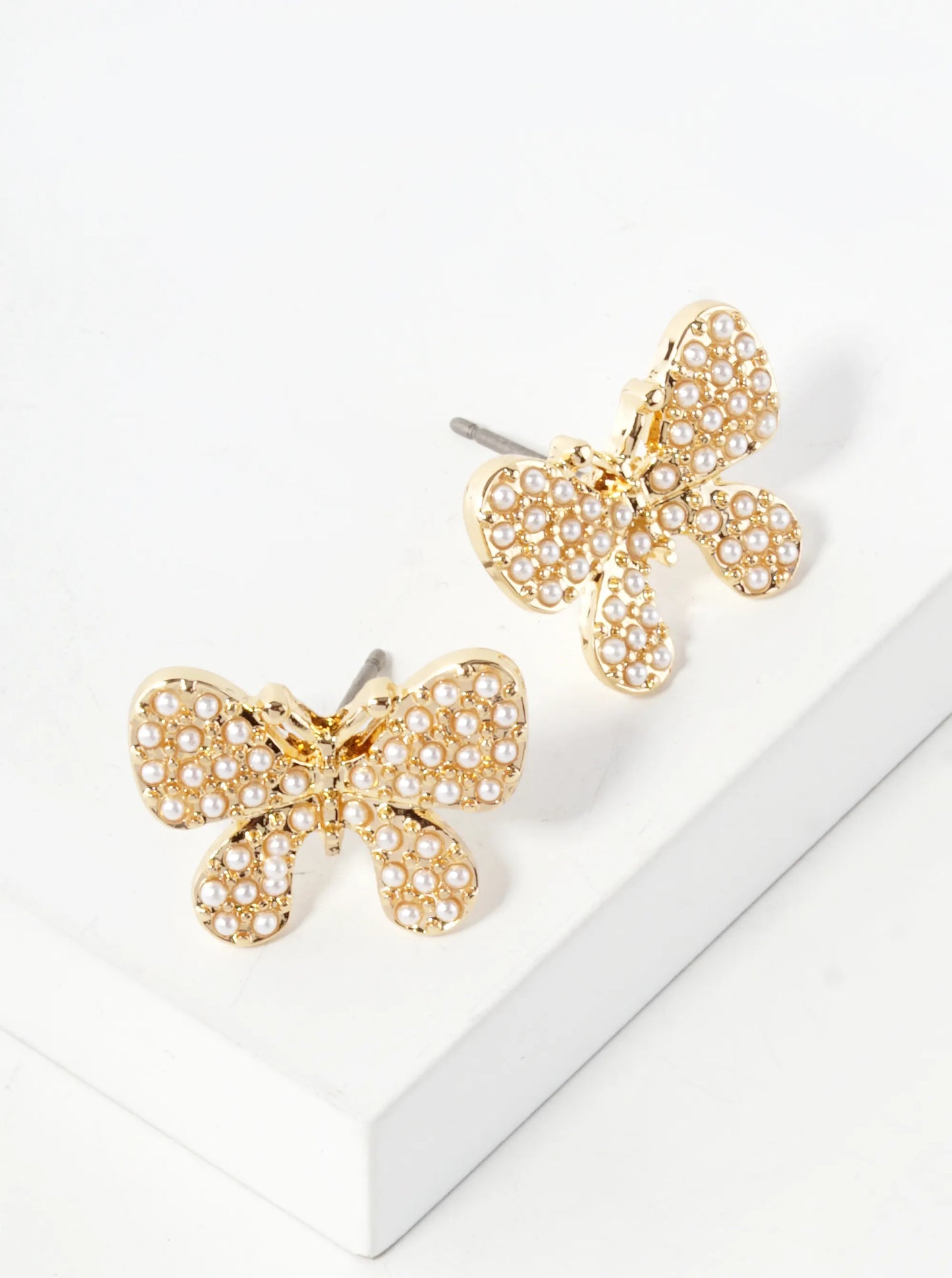 Pearl Beaded 12mm Butterfly Stud Earrings