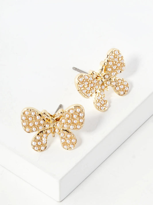 Pearl Beaded 12mm Butterfly Stud Earrings