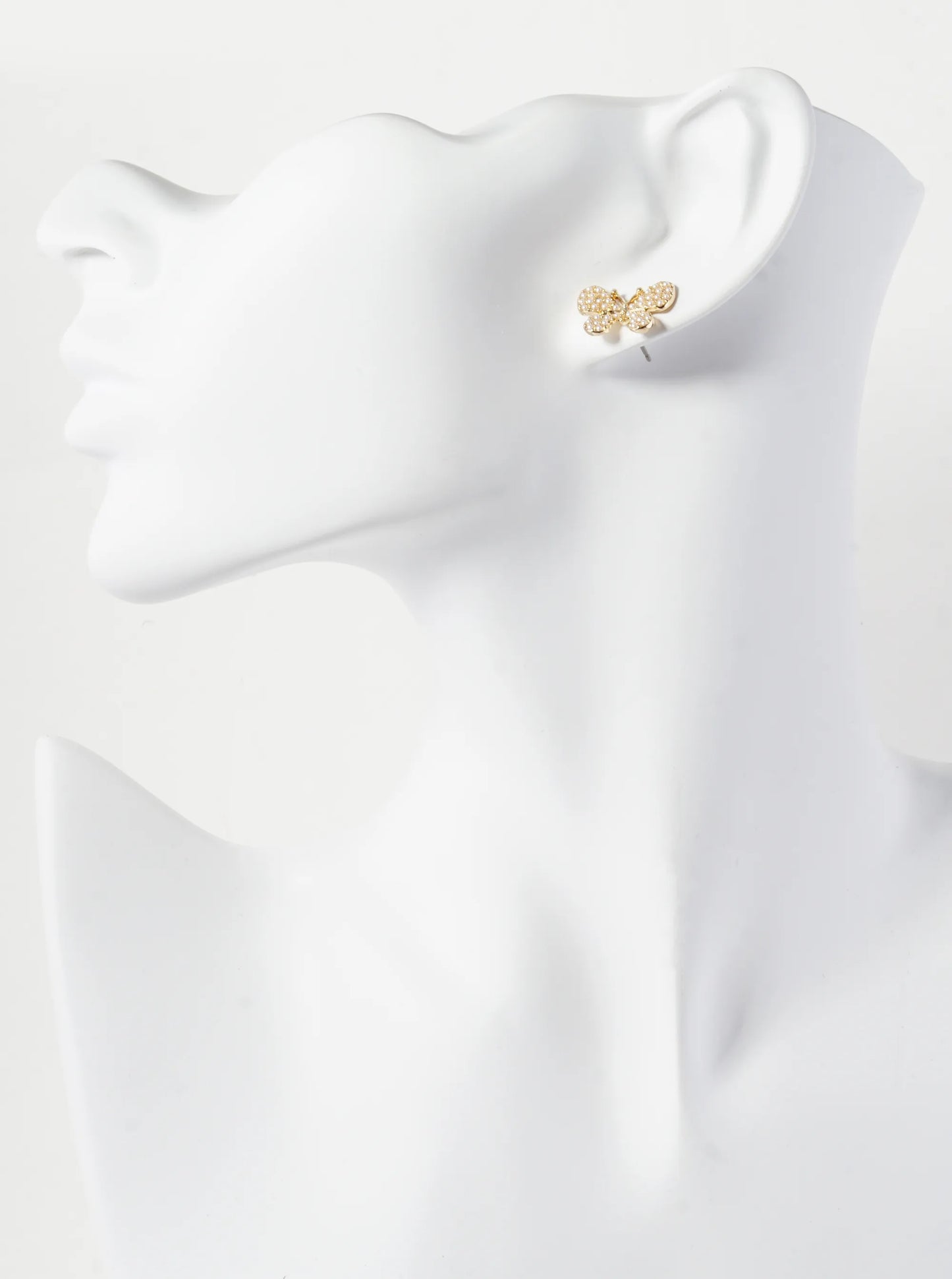 Pearl Beaded 12mm Butterfly Stud Earrings