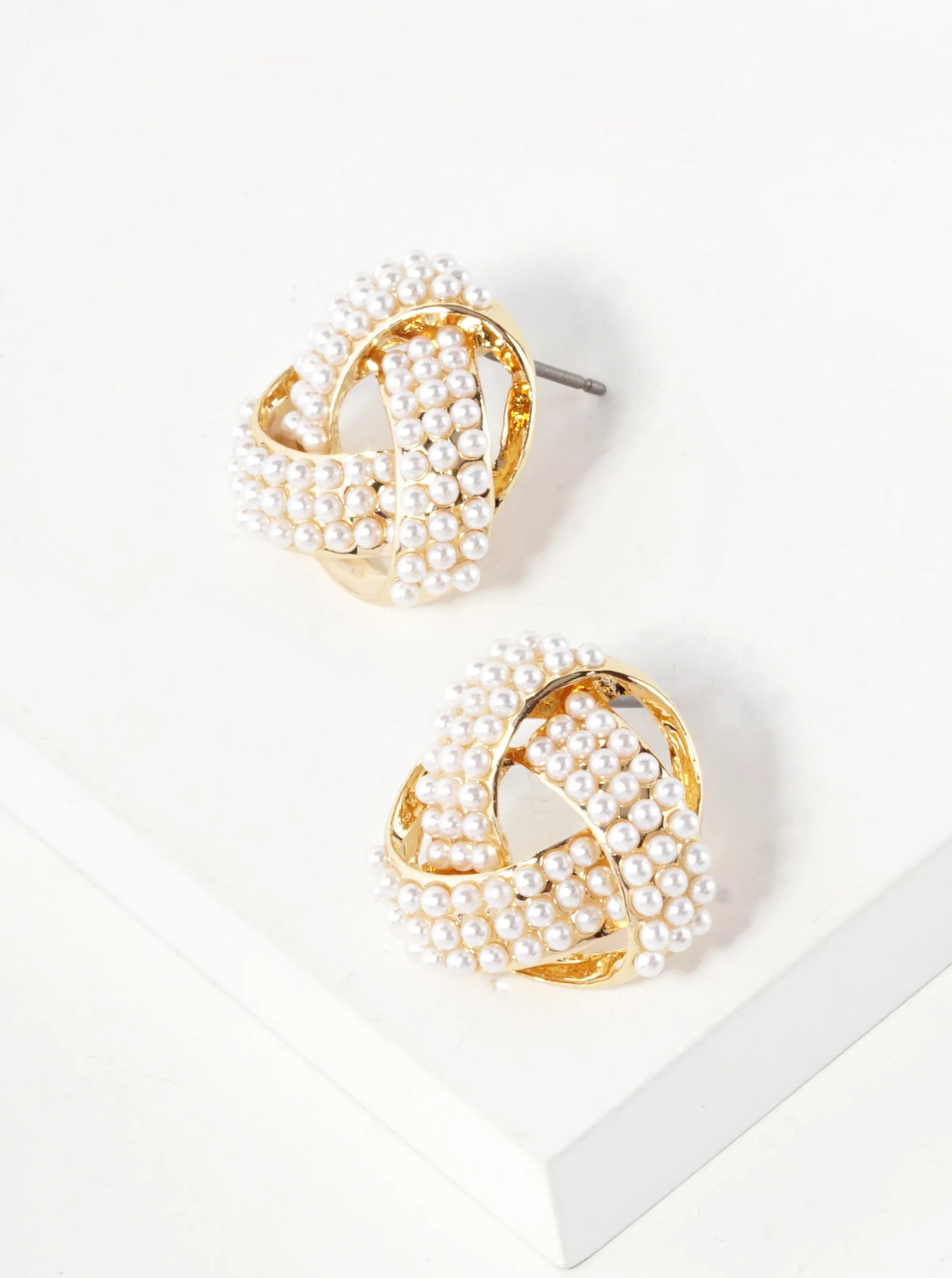 Pearl Beaded 17mm Triangle Knot Stud Earrings