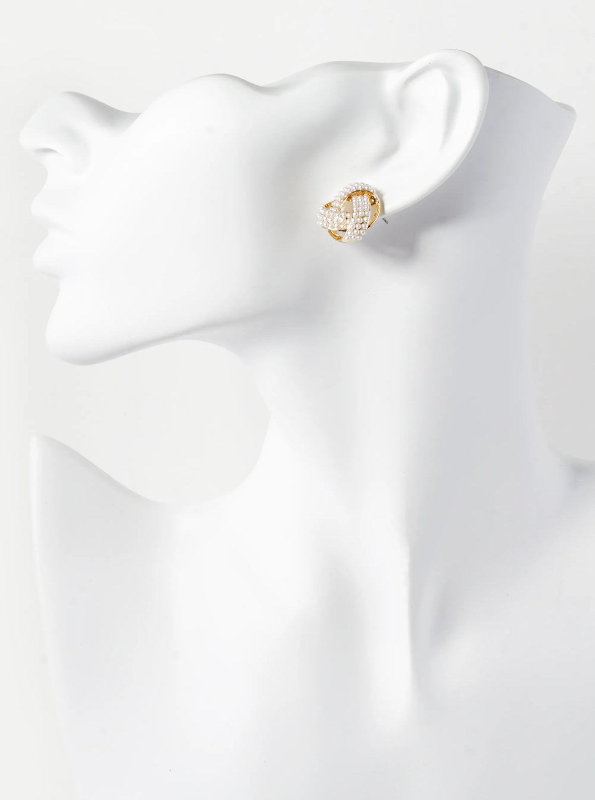 Pearl Beaded 17mm Triangle Knot Stud Earrings