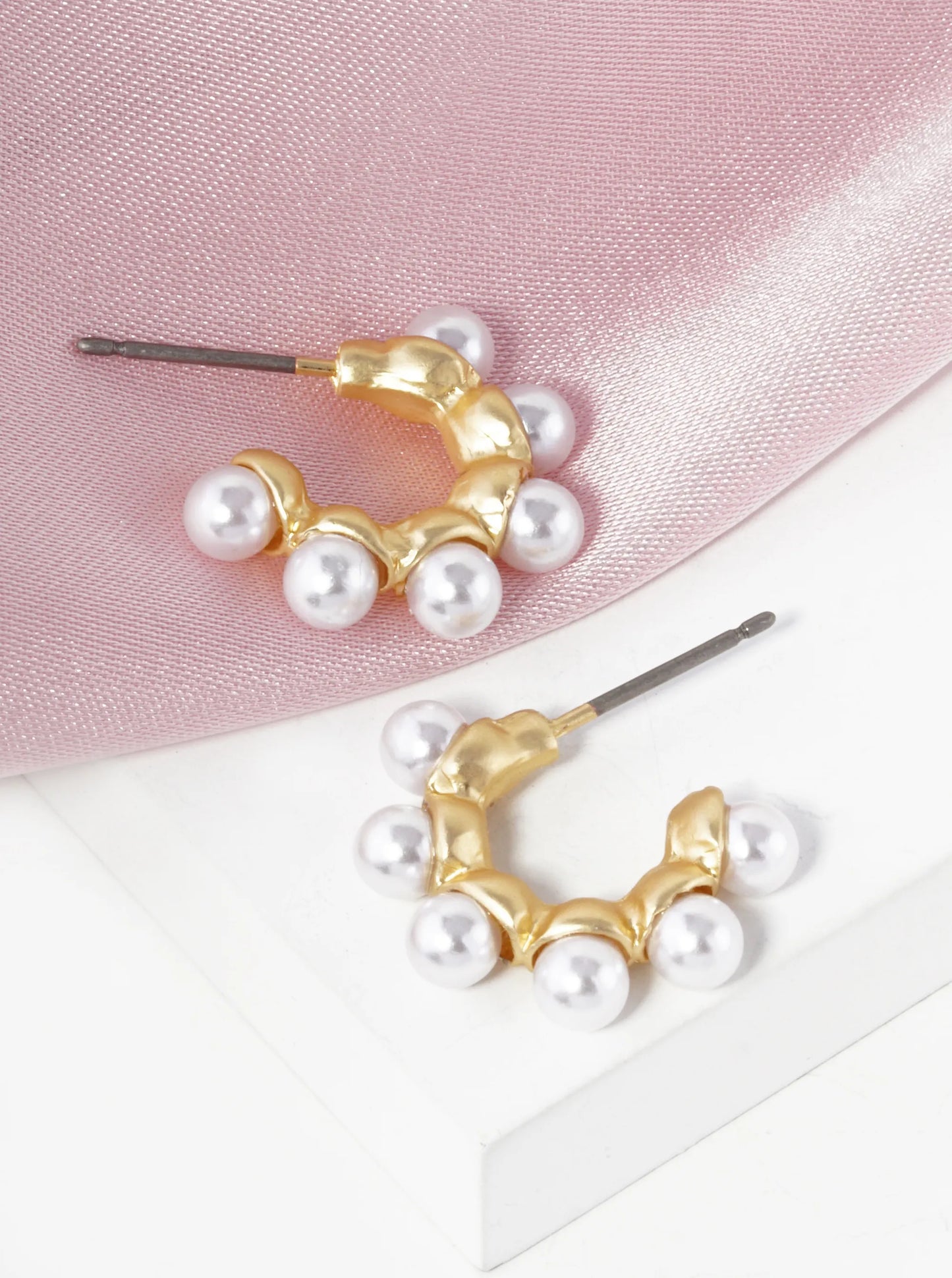 Pearl Beaded 20mm Dainty Open Hoop Earrings