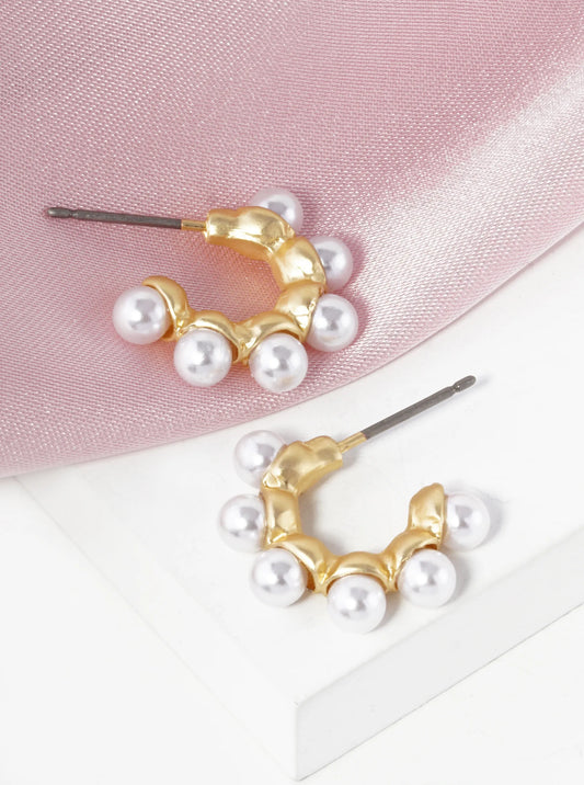 Pearl Beaded 20mm Dainty Open Hoop Earrings