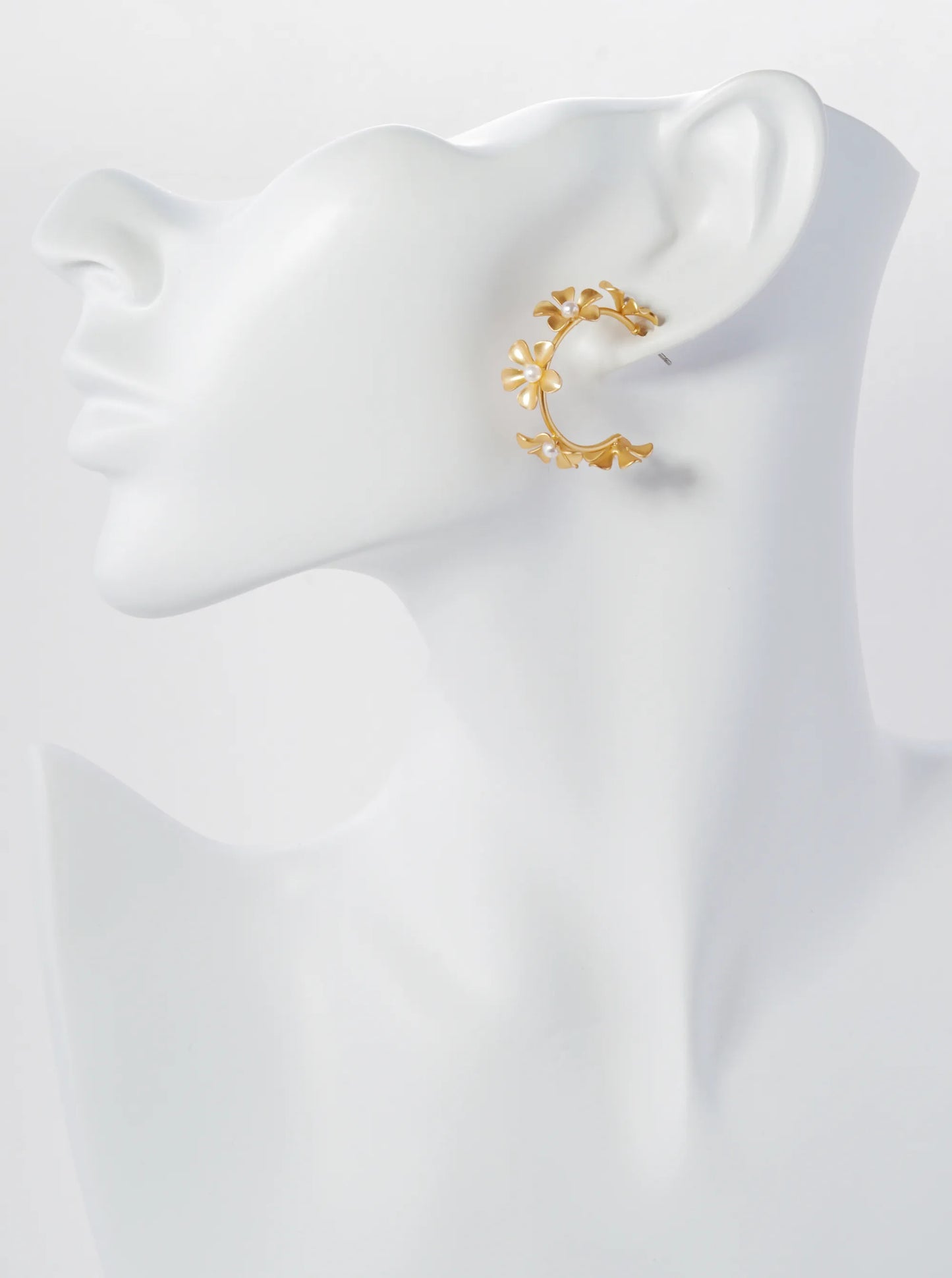 Pearl Beaded 23mm Metal Flower Hoop Earrings