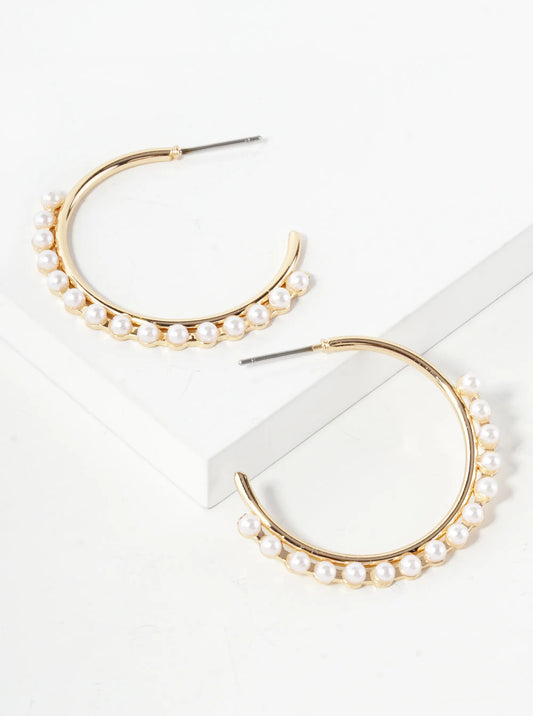 Pearl Beaded 25mm Open Hoop Earrings