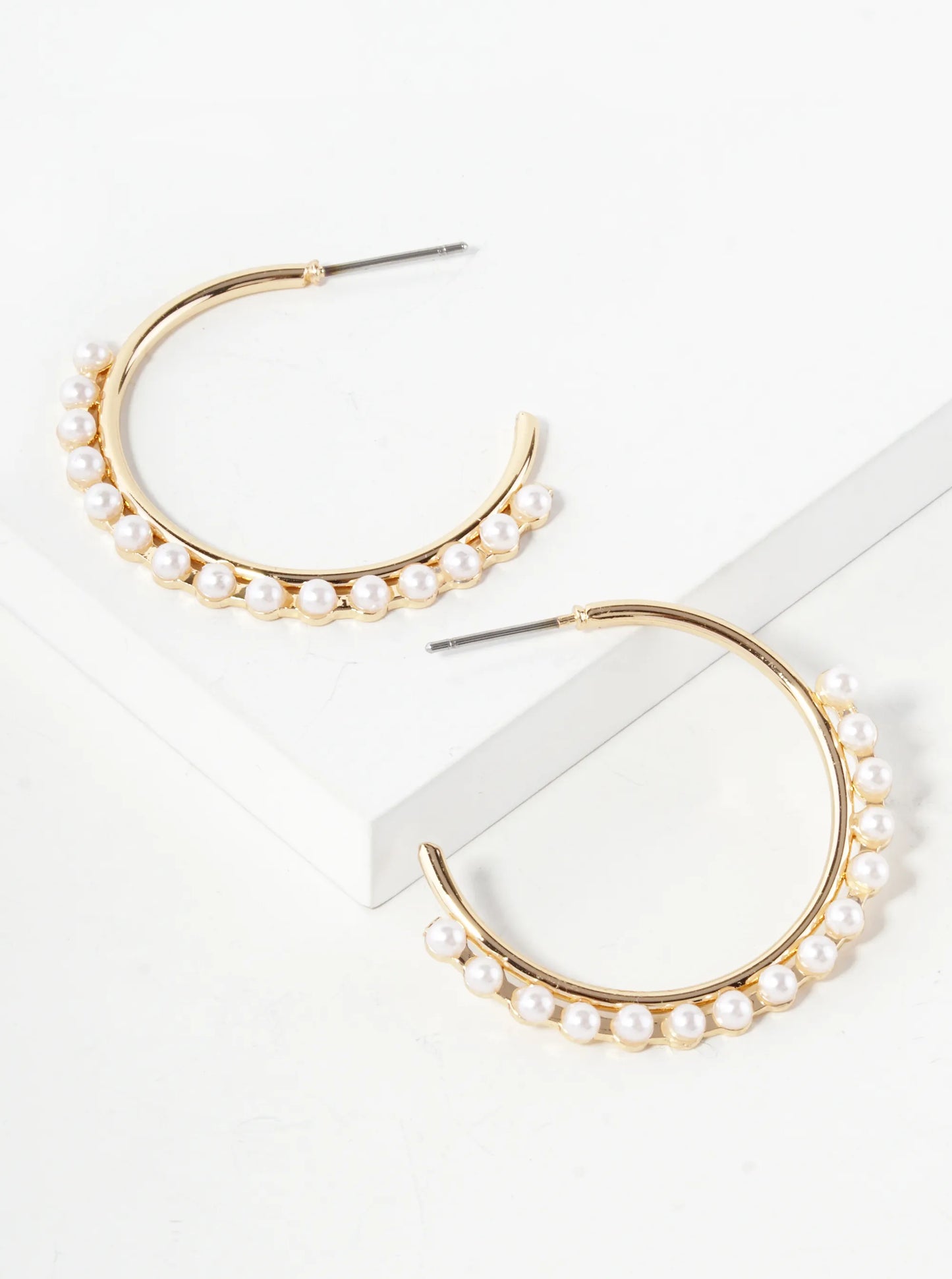 Pearl Beaded 25mm Open Hoop Earrings