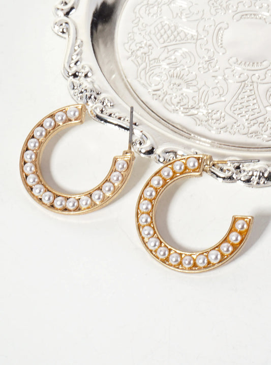 Pearl-Beaded 27mm Open Hoop Earrings