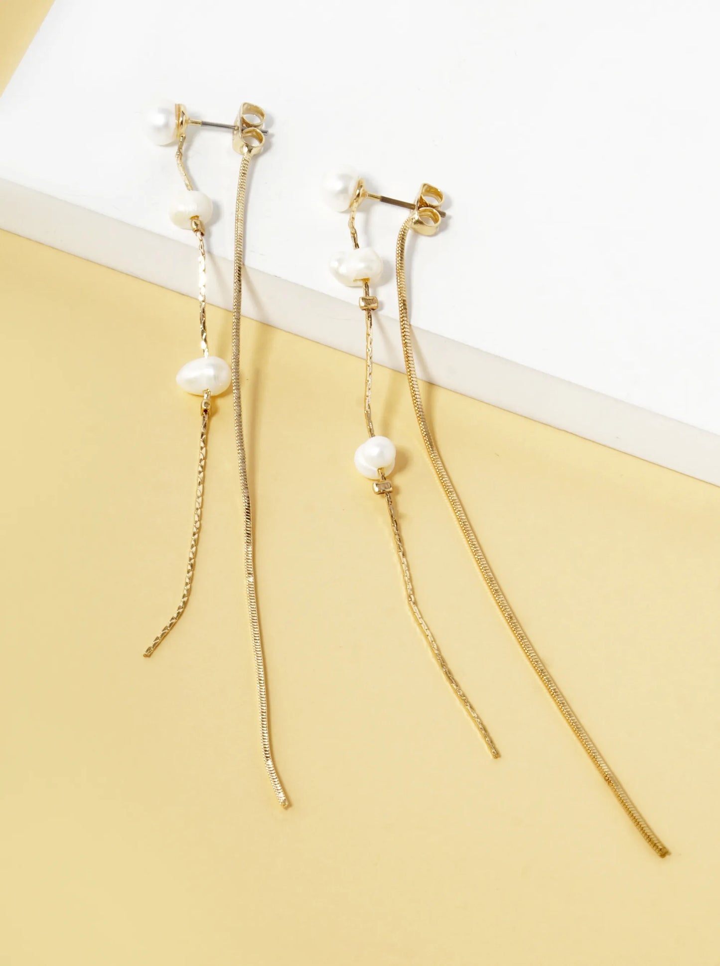 Pearl Beaded 3 Inch Chain Front-Back Drop Earrings