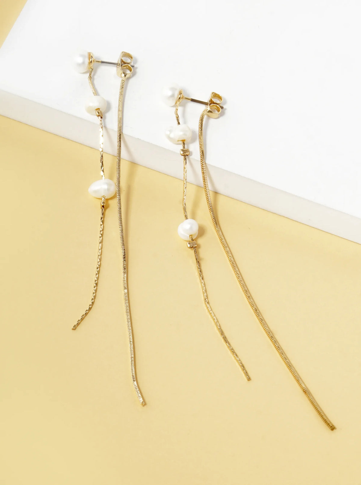 Pearl Beaded 3 Inch Chain Front-Back Drop Earrings