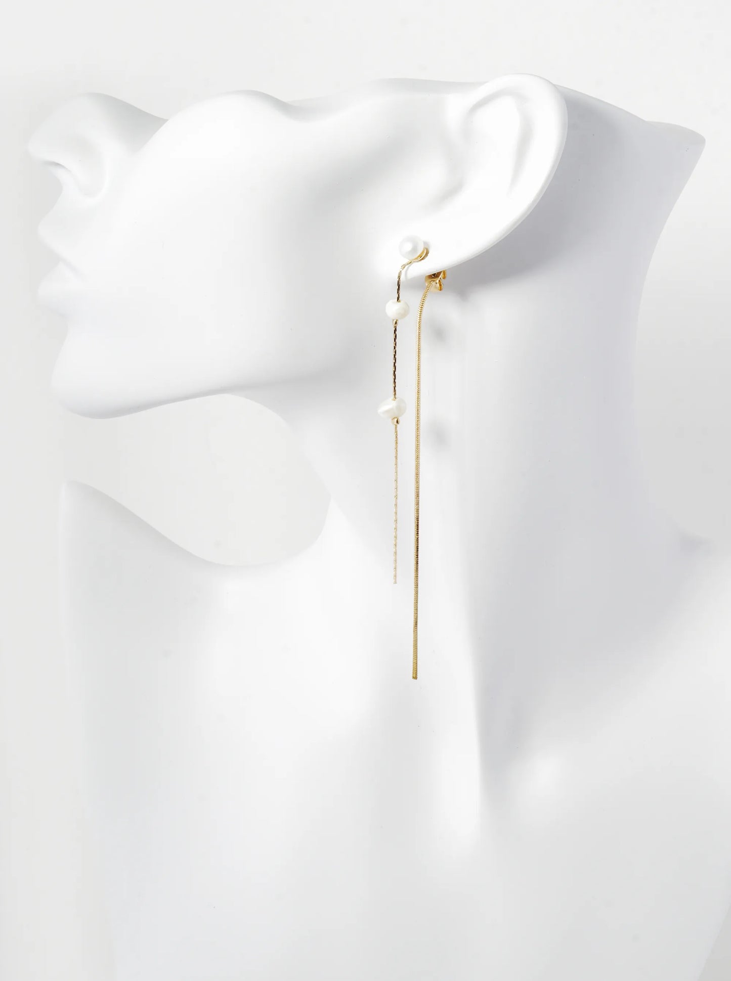 Pearl Beaded 3 Inch Chain Front-Back Drop Earrings