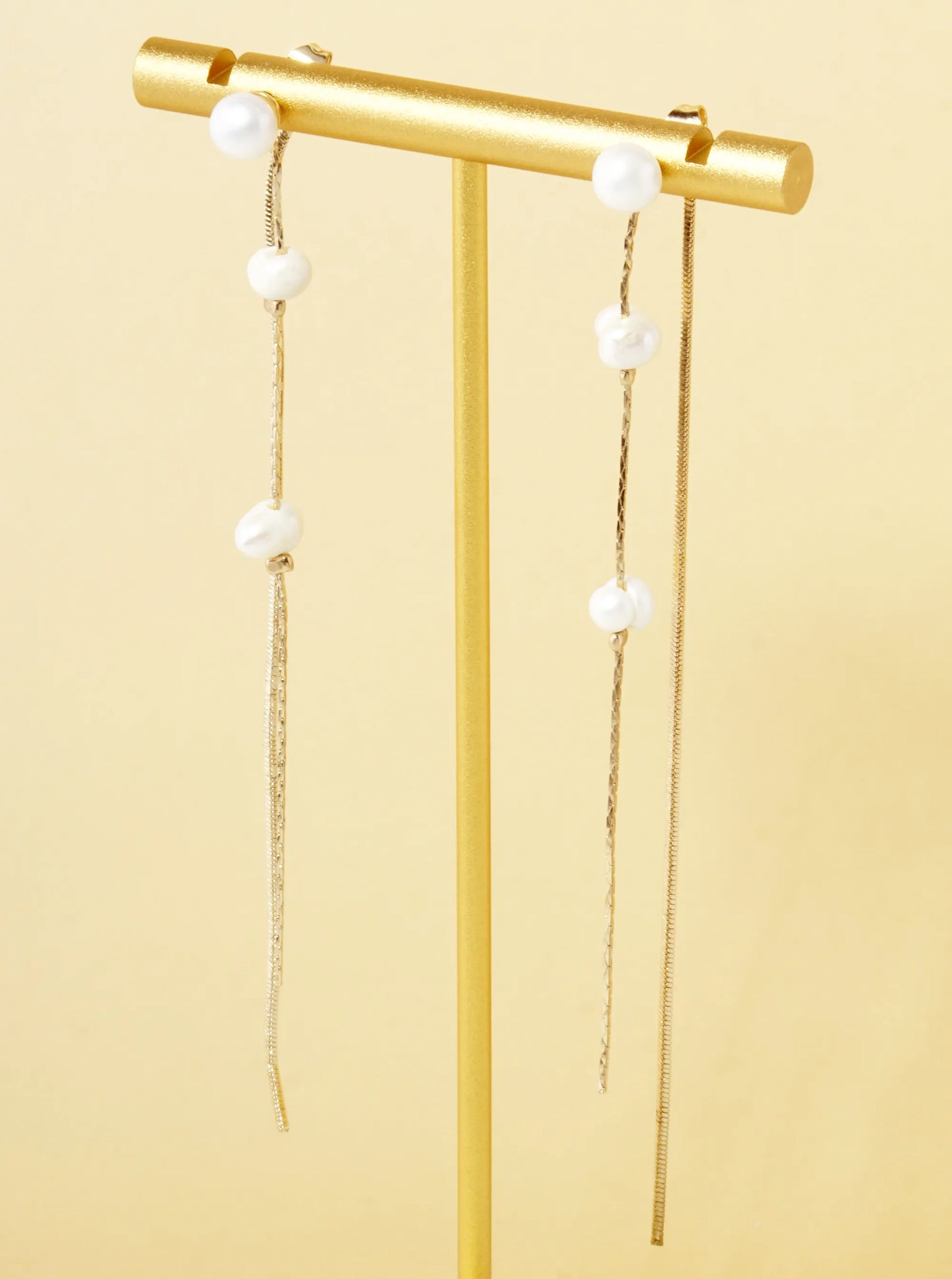 Pearl Beaded 3 Inch Chain Front-Back Drop Earrings