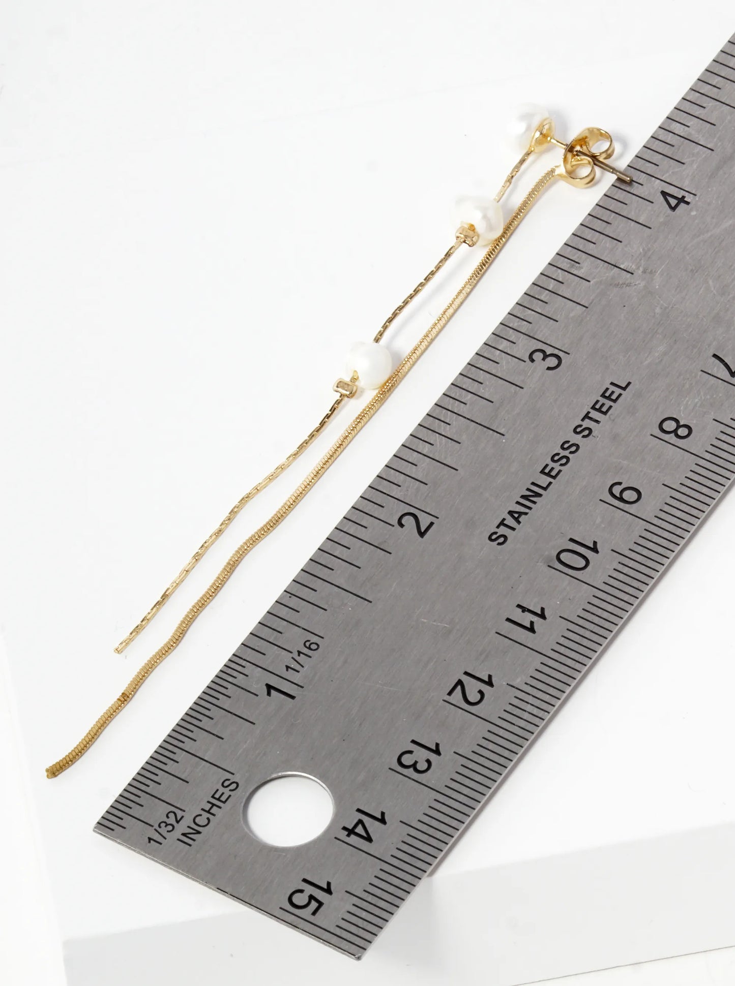 Pearl Beaded 3 Inch Chain Front-Back Drop Earrings