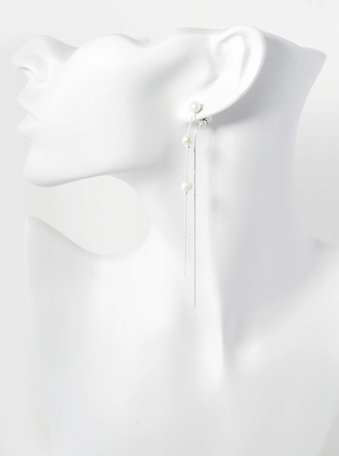 Pearl Beaded 3 Inch Chain Front-Back Drop Earrings