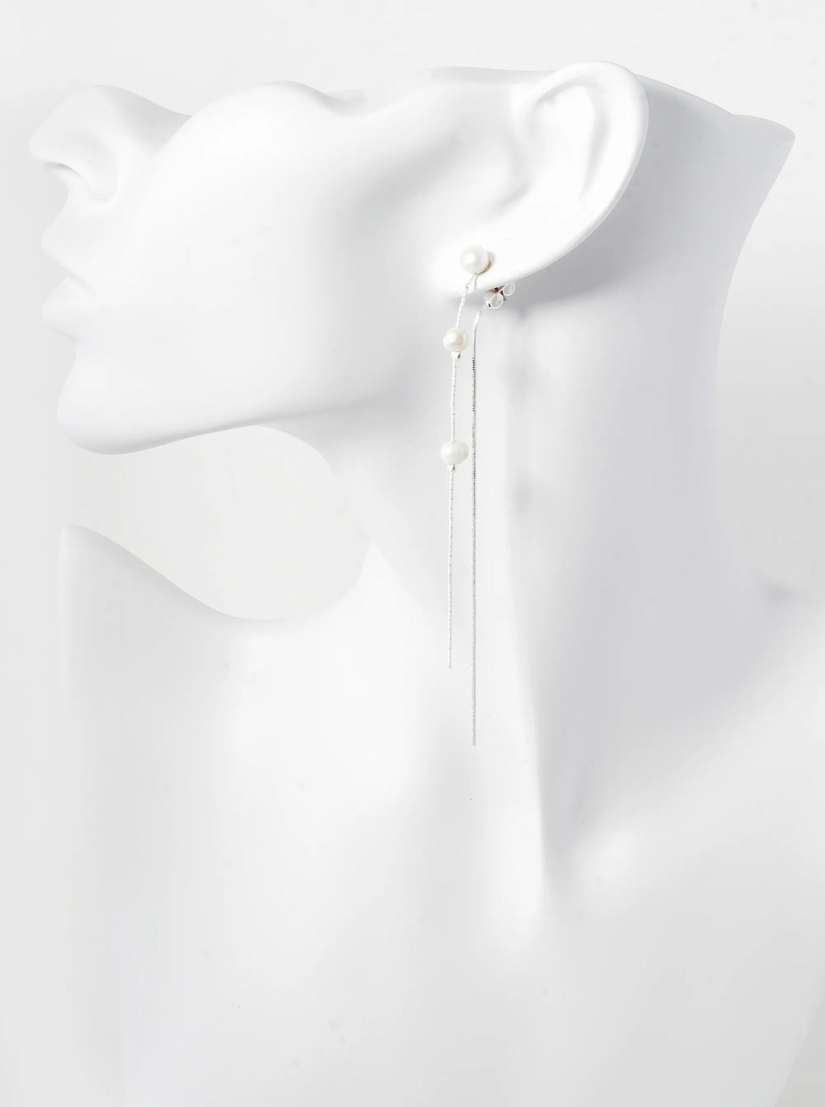 Pearl Beaded 3 Inch Chain Front-Back Drop Earrings