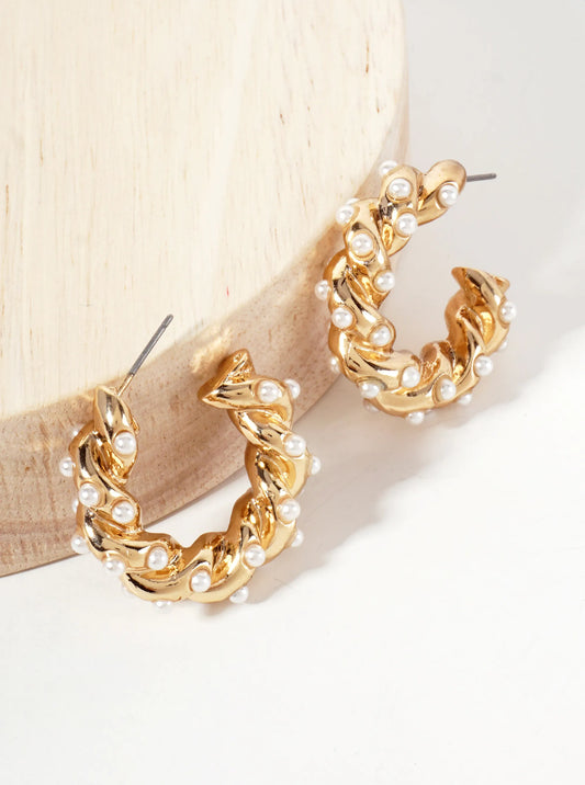 Pearl-Beaded 30mm Braided Hoop Earrings