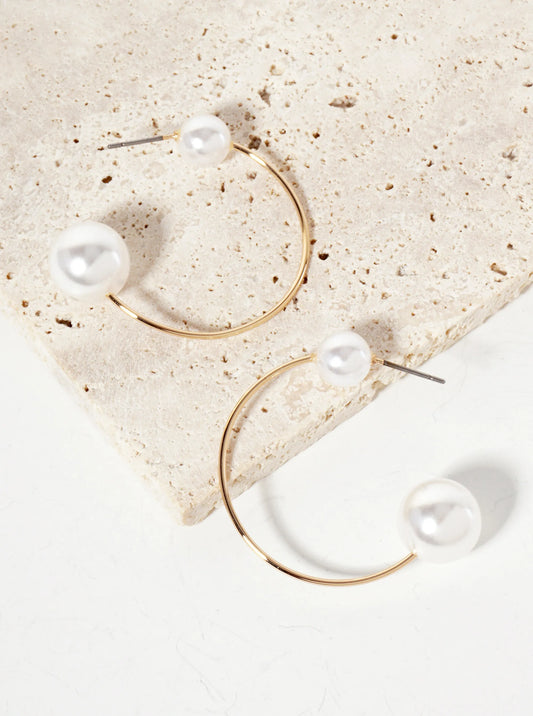 Pearl Beaded 35mm Wire Open Hoop Earrings