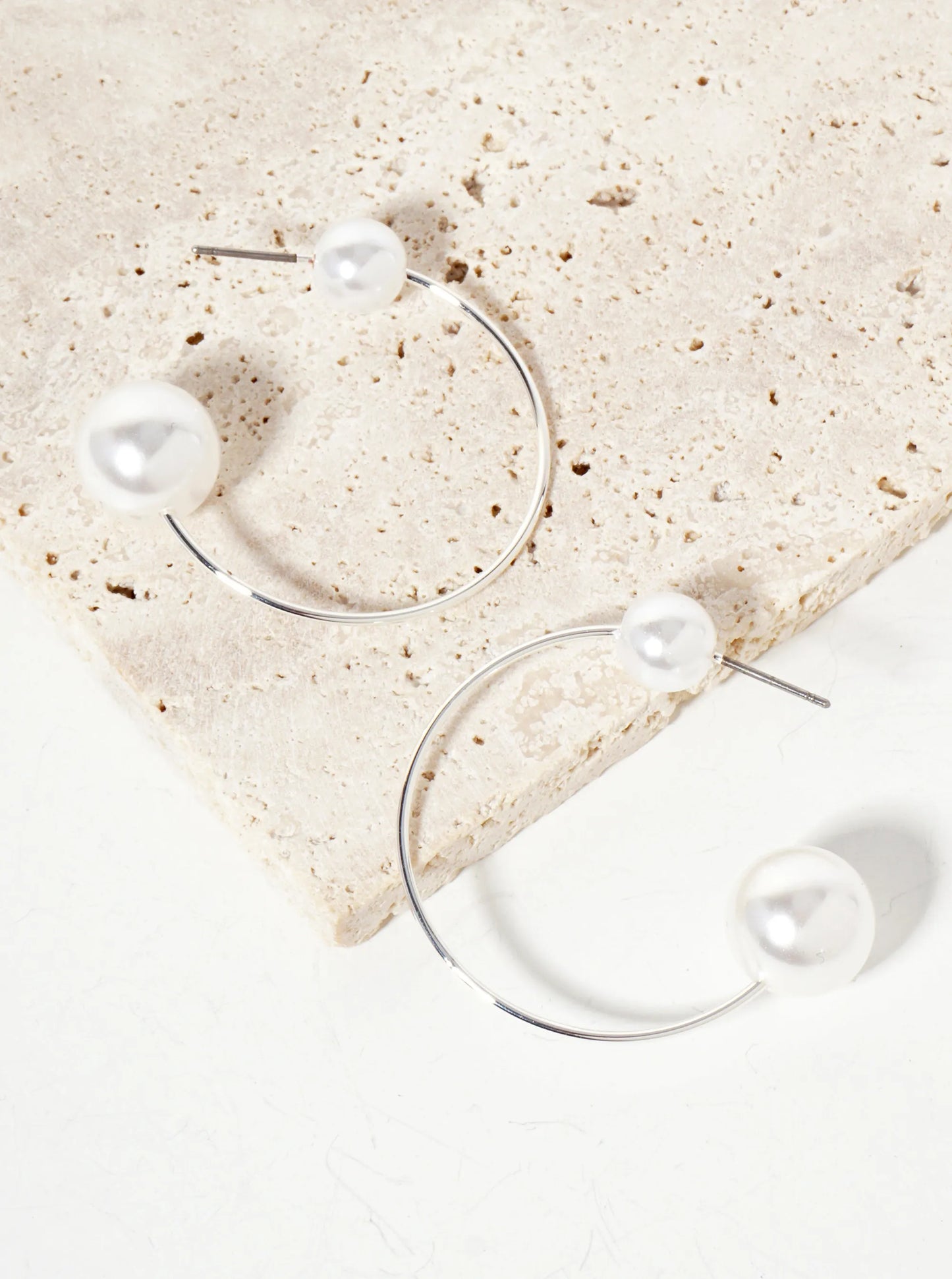Pearl Beaded 35mm Wire Open Hoop Earrings