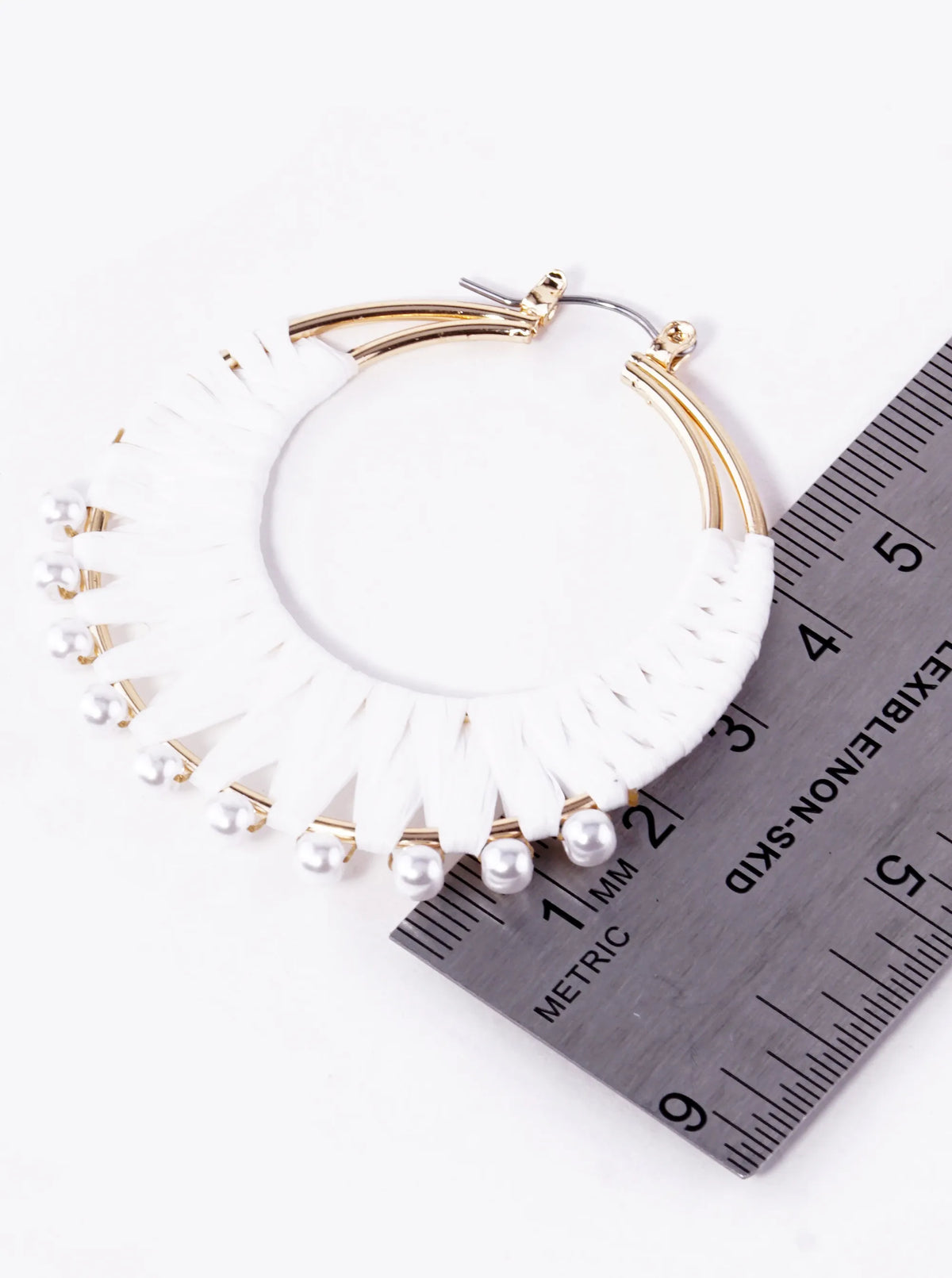 Pearl Beaded 50mm Raffia Hoop Earrings