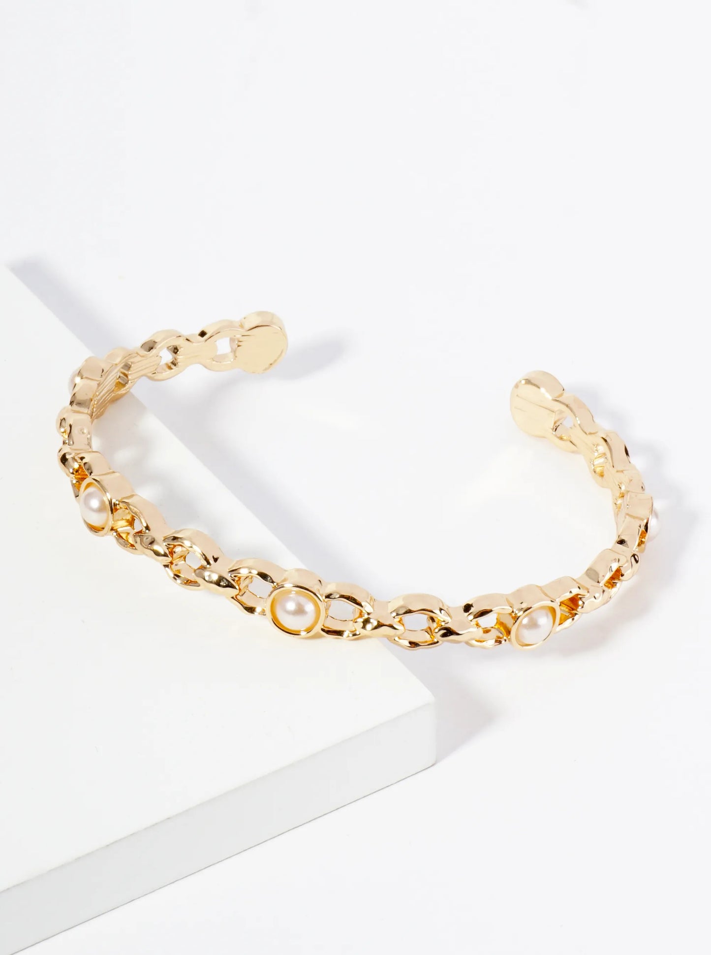 Pearl Beaded Chain Open Cuff Bracelet