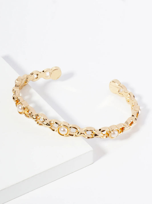 Pearl Beaded Chain Open Cuff Bracelet