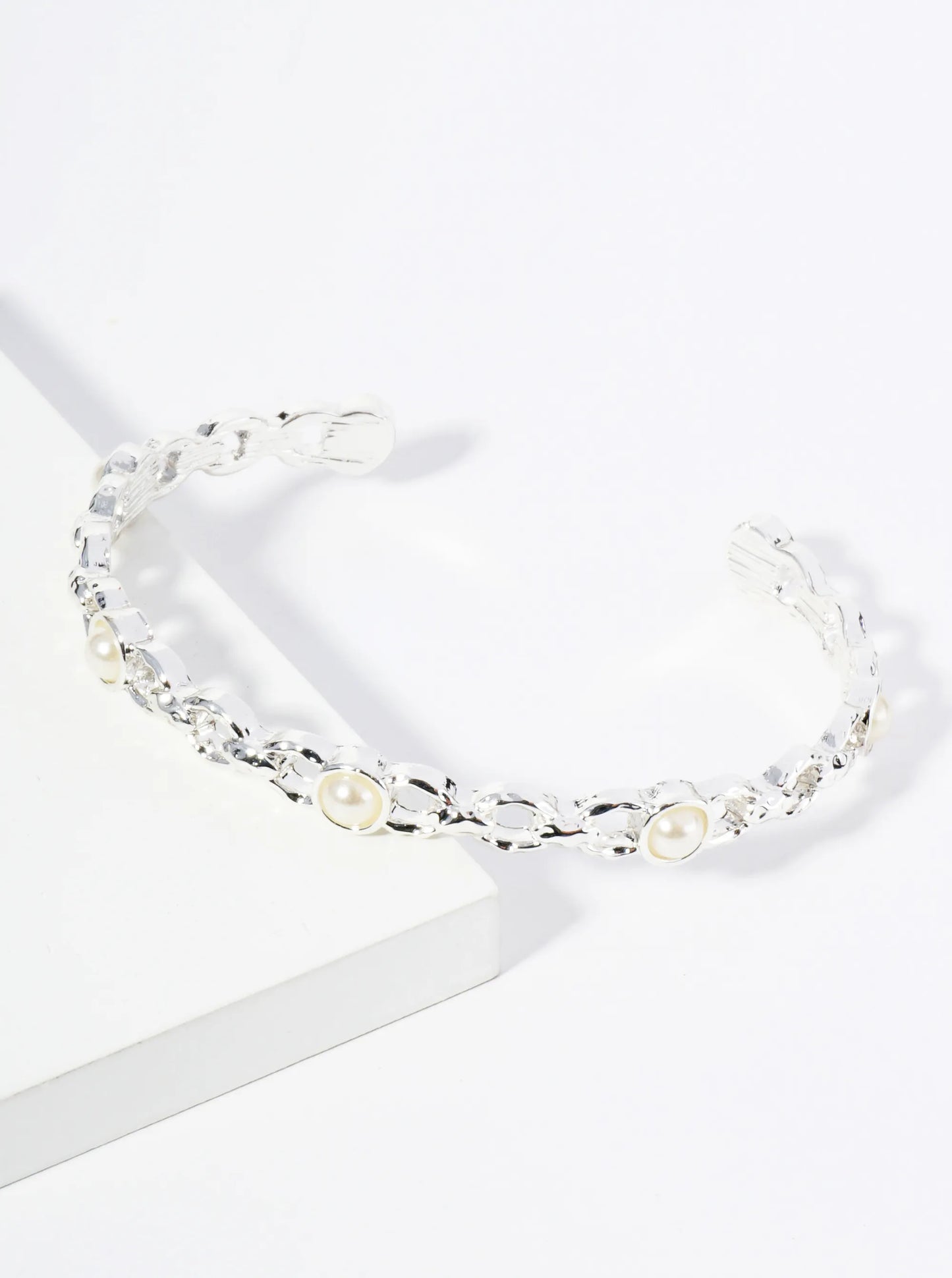 Pearl Beaded Chain Open Cuff Bracelet