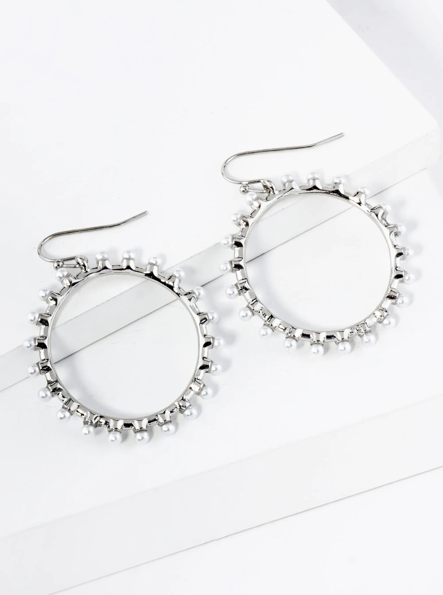 Pearl Beaded Circle Dangle Drop Earrings