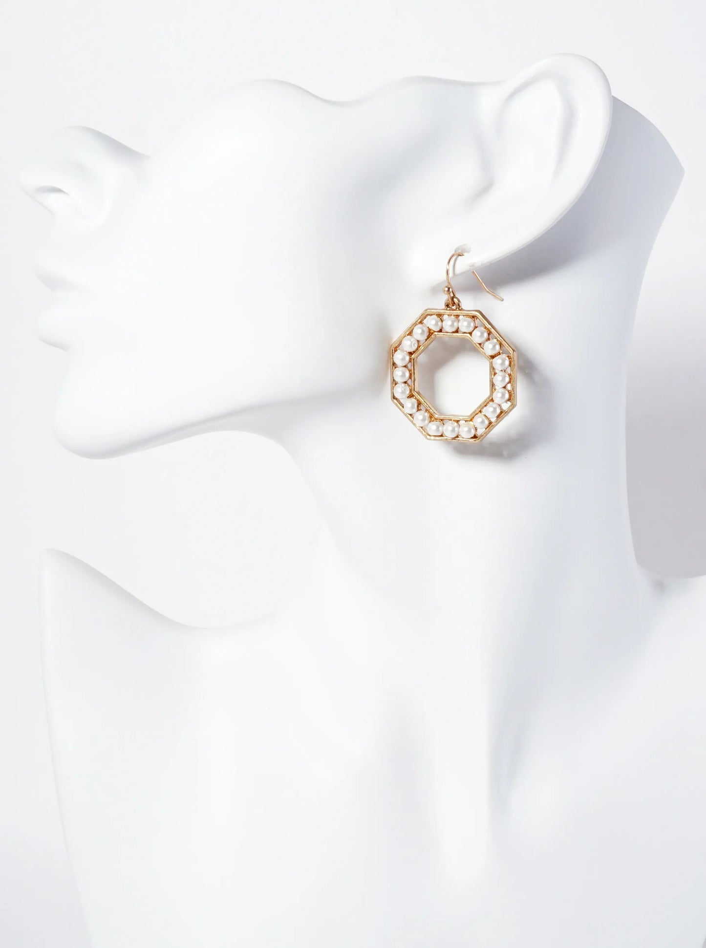 Pearl-Beaded Octagon-Shaped Dangle Earrings