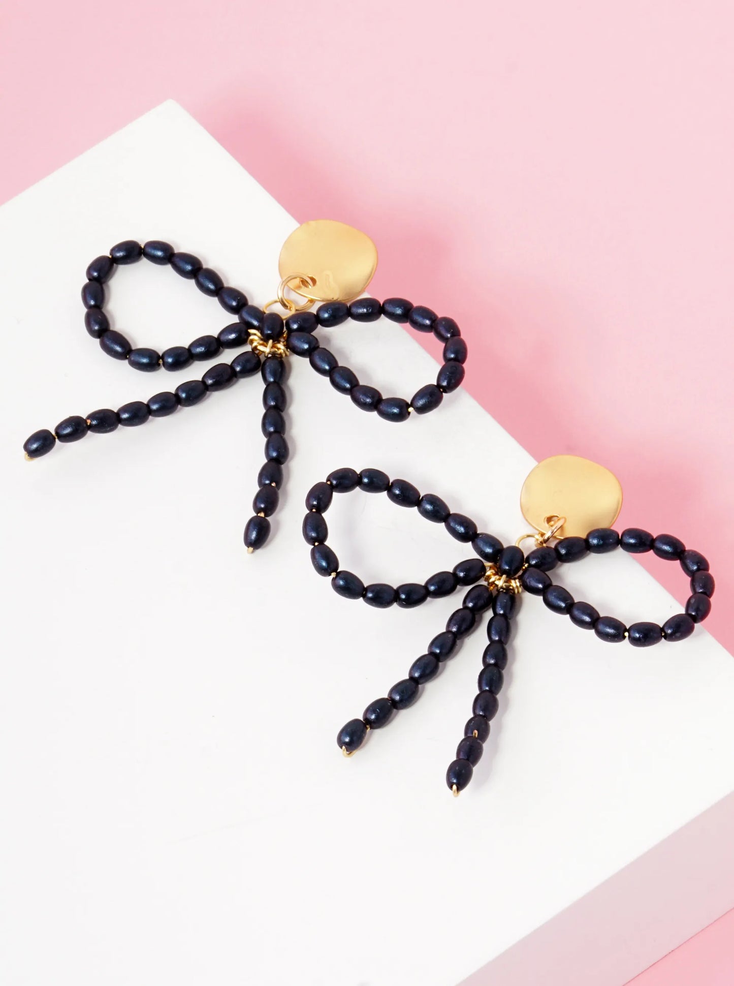 Pearl Beaded Ribbon Bow Drop Eye-Catching Stud Earrings