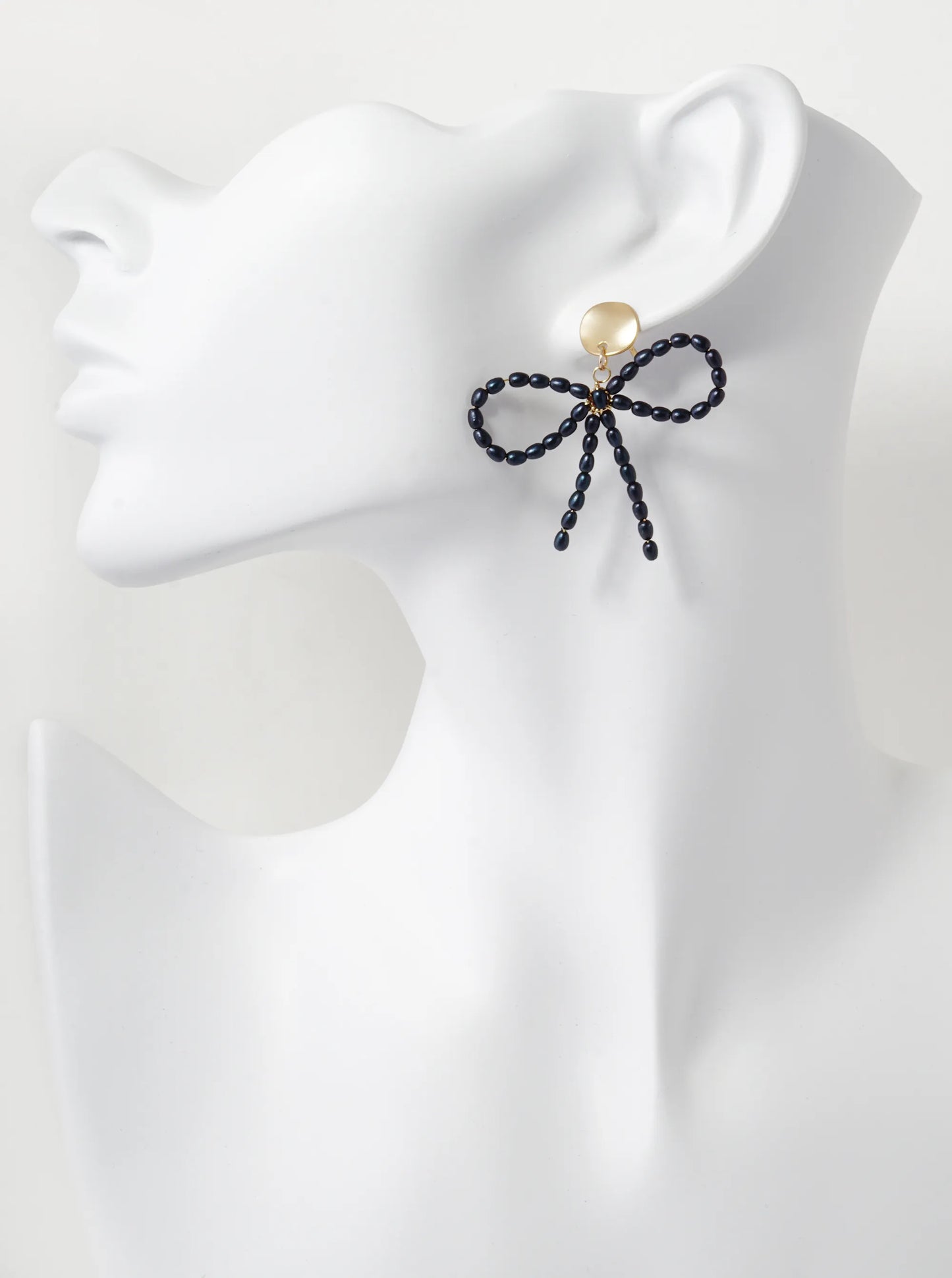 Pearl Beaded Ribbon Bow Drop Eye-Catching Stud Earrings