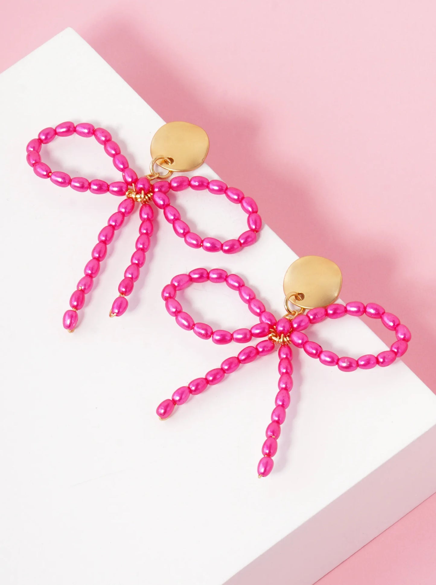 Pearl Beaded Ribbon Bow Drop Eye-Catching Stud Earrings