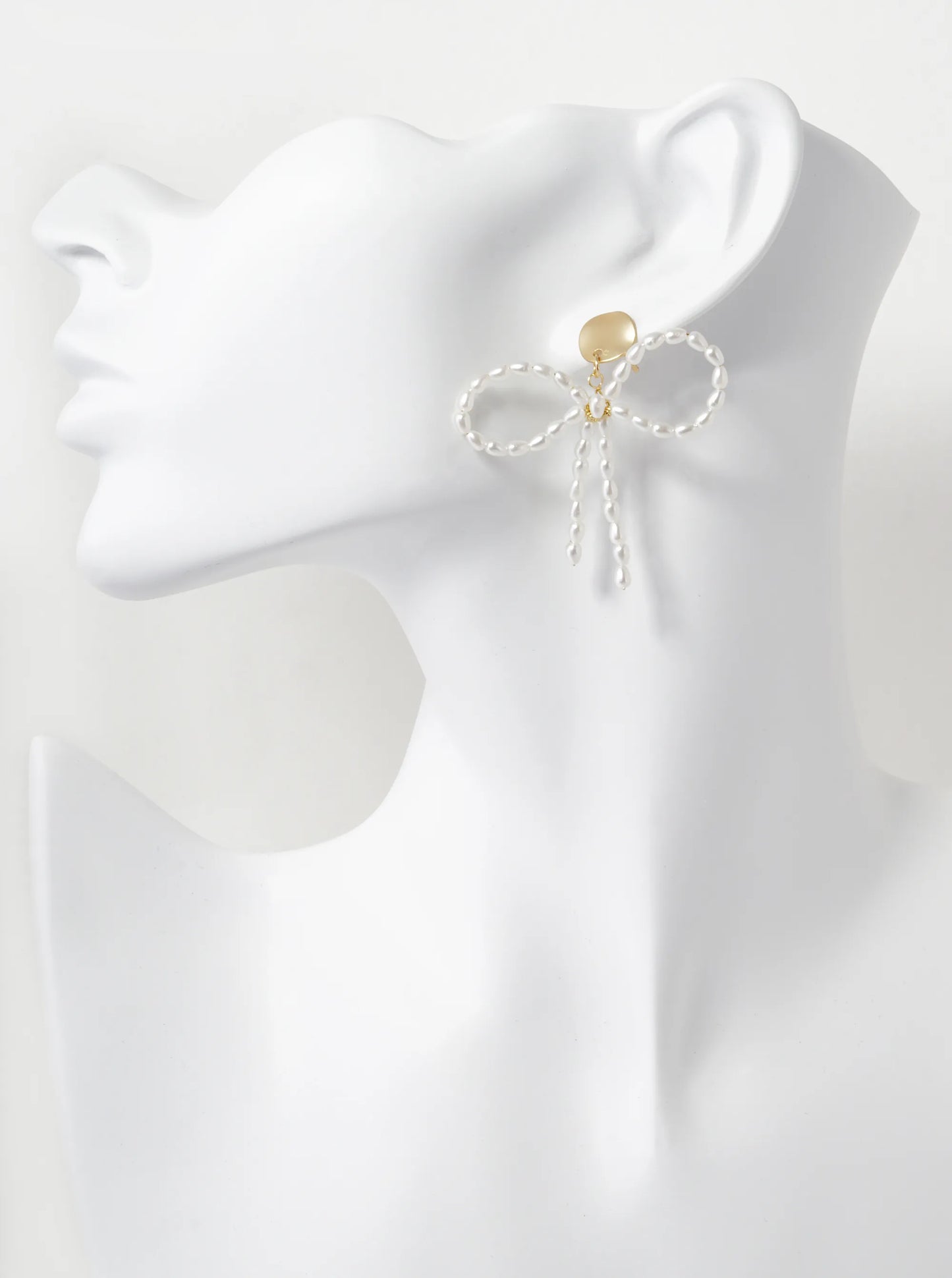 Pearl Beaded Ribbon Bow Drop Eye-Catching Stud Earrings
