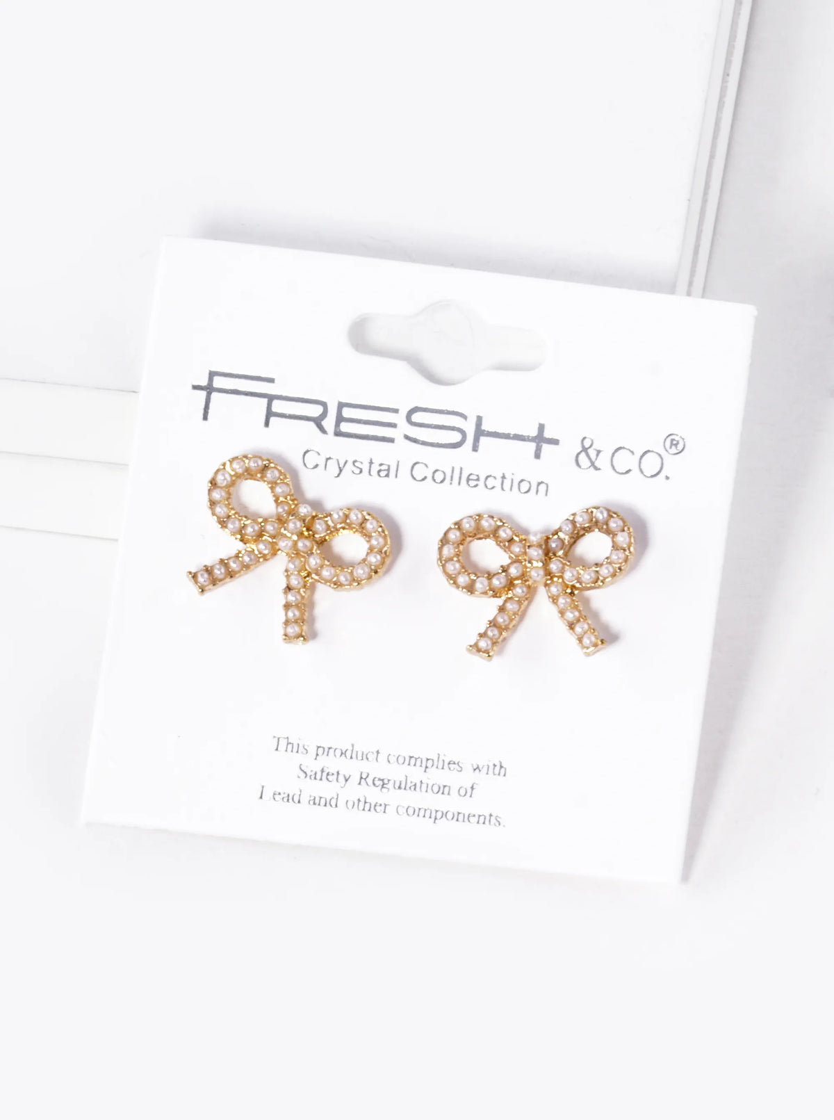 Pearl Beaded Ribbon Bow Stud Earrings